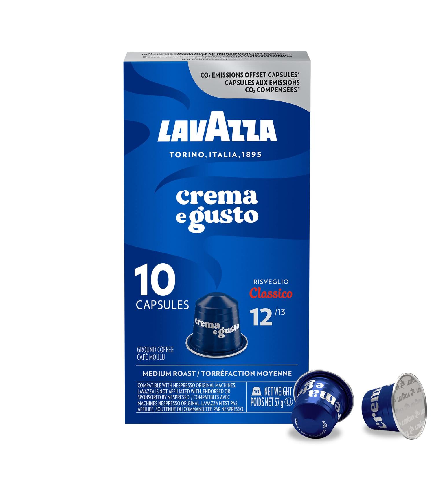 Lavazza Crema E Gusto Medium Roast Coffee Capsules Compatible with Nespresso Original Machines creamy coffee chocolate hints wood and spice aftertaste (10 Count) Pack of 1 - ( Packaging May Vary ) Crema e Gusto 10 count (Pack of 1) - Buy Online on SooperMarket.com