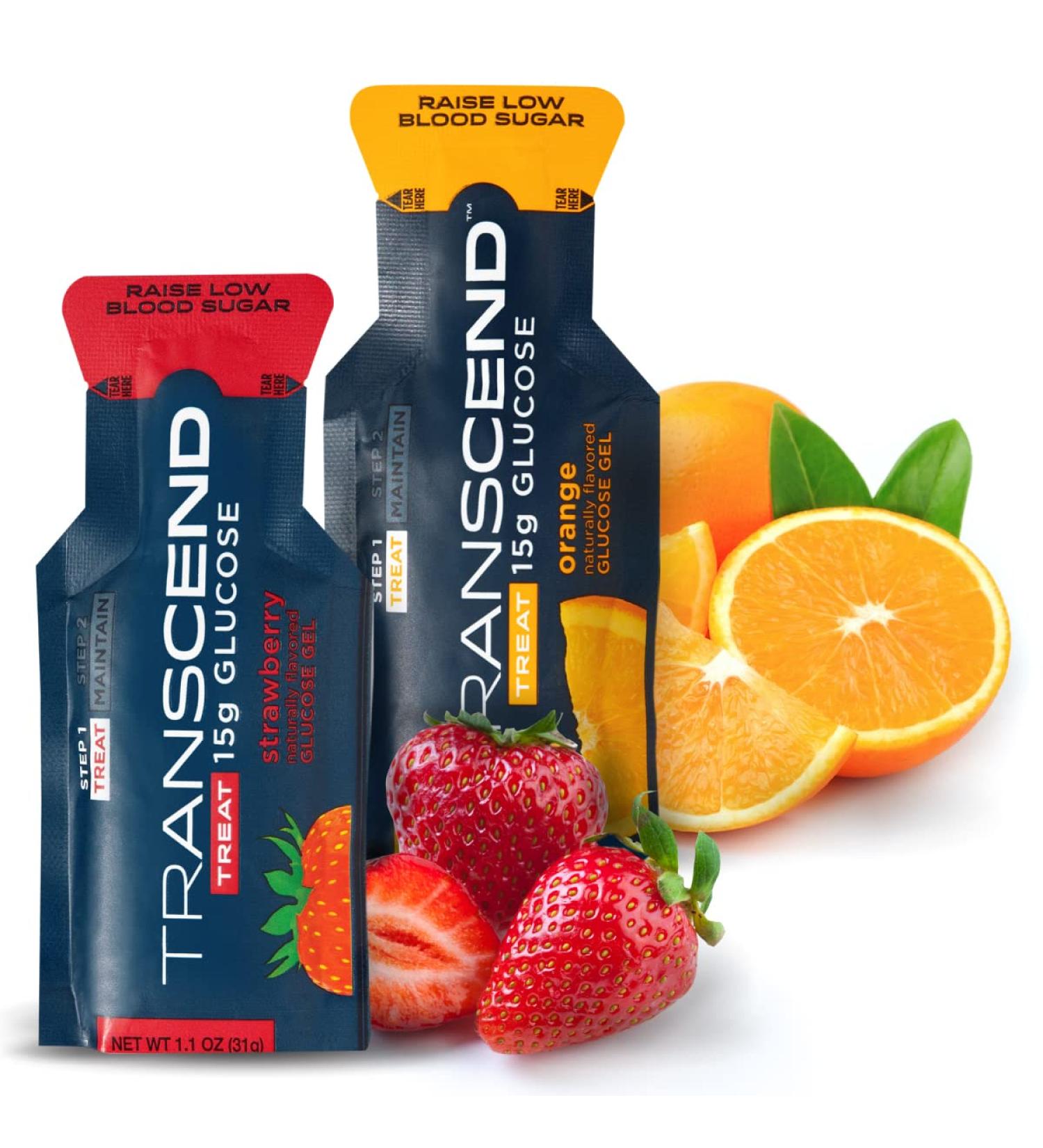 Transcend Glucose Gel Packs - Strawberry & Orange 50 Pack - FSA/HSA Eligible - Made in USA - 15g Dose - Diabetic Blood Sugar Support - Buy Online on SooperMarket.com
