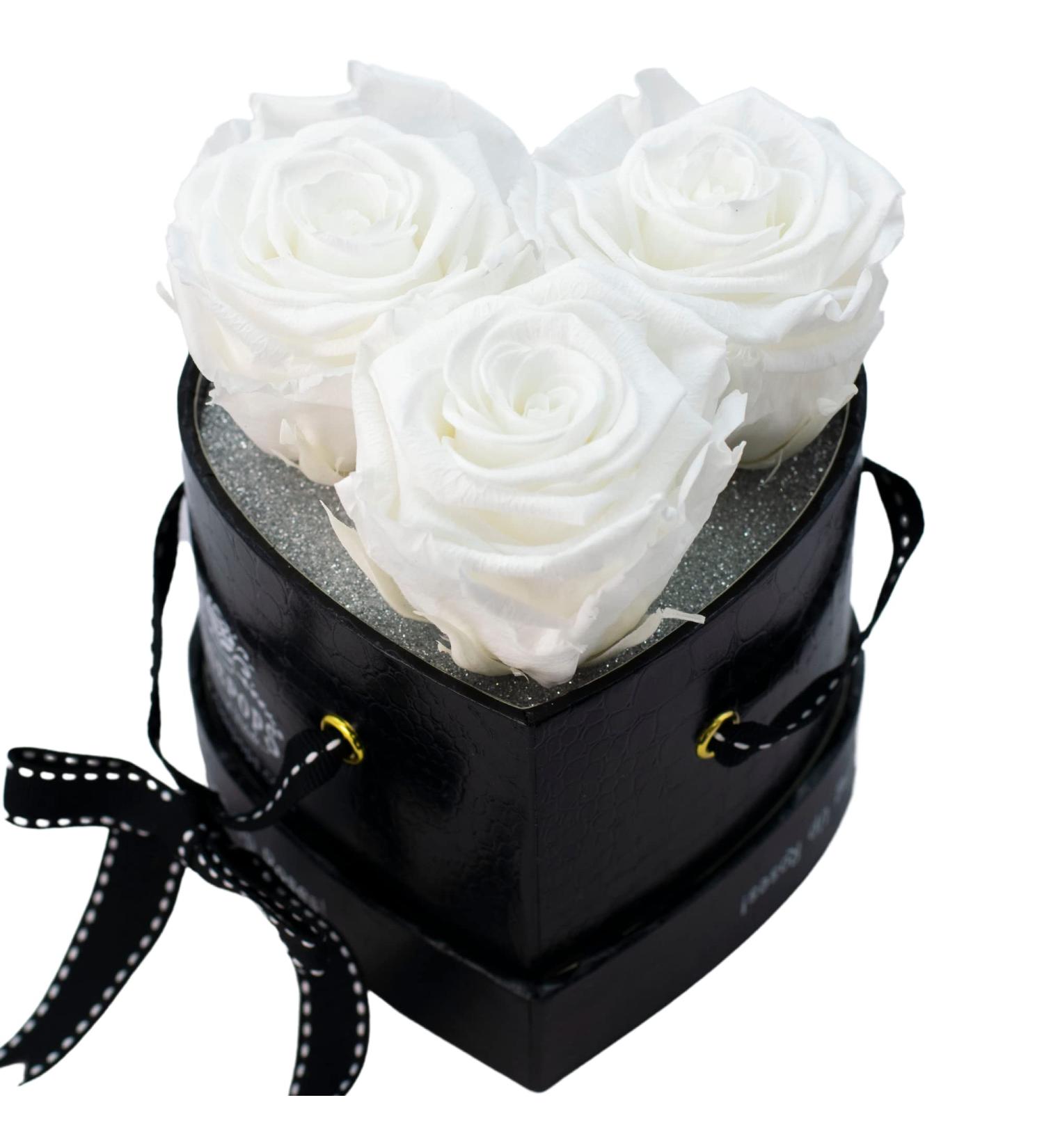 ROSEPOPS Pop-Up Three Preserved Real Roses - Three Scented Blooms Last One Year or Longer - Black Mock Croc Heart Shape Box (Marshmallow Fluff Roses) Marshmallow Fluff Black Croc - Buy Online on SooperMarket.com