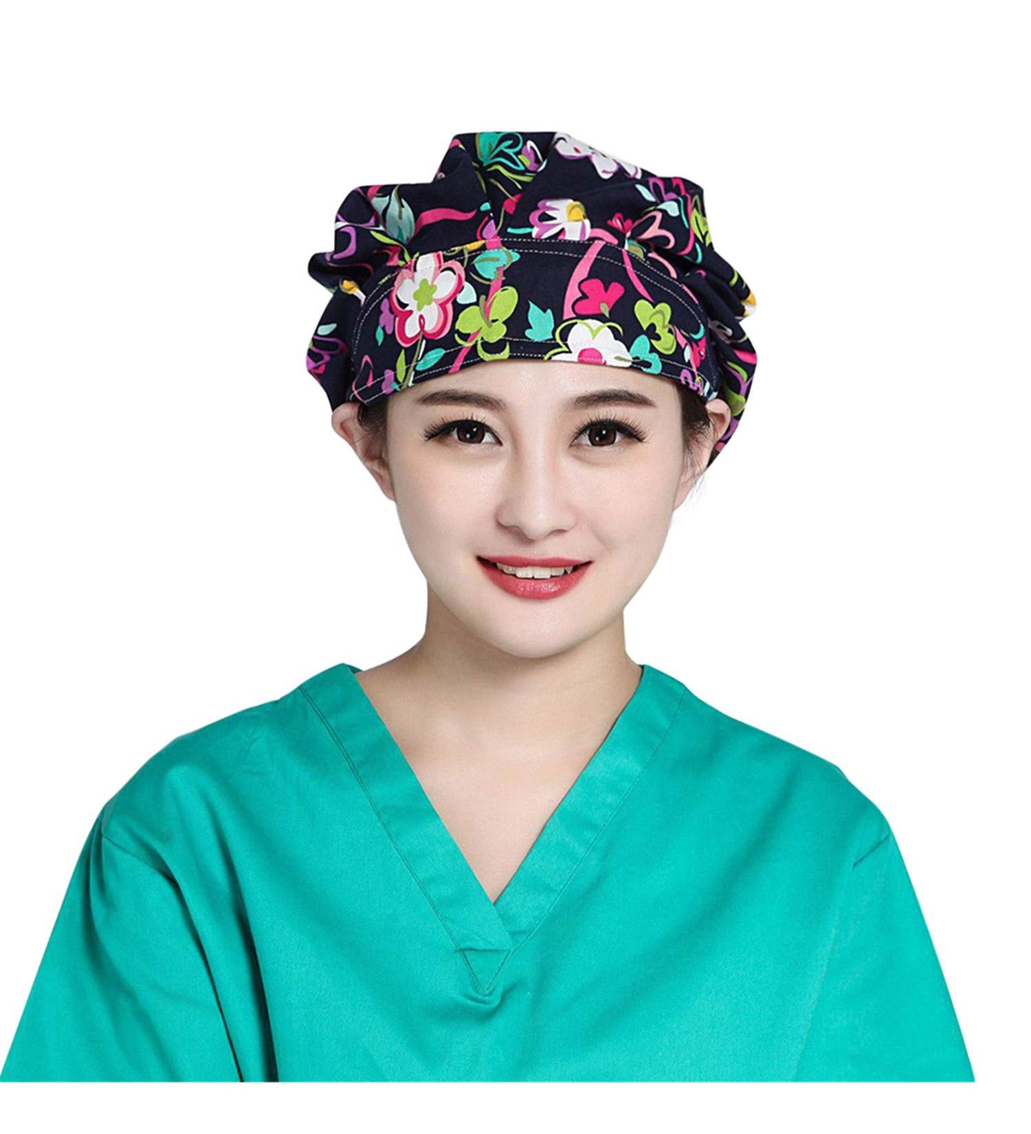 Printed Cotton Bouffant Turban Working Cap | Adjustable Hair Cover Scrub Hat - Buy Online on SooperMarket.com