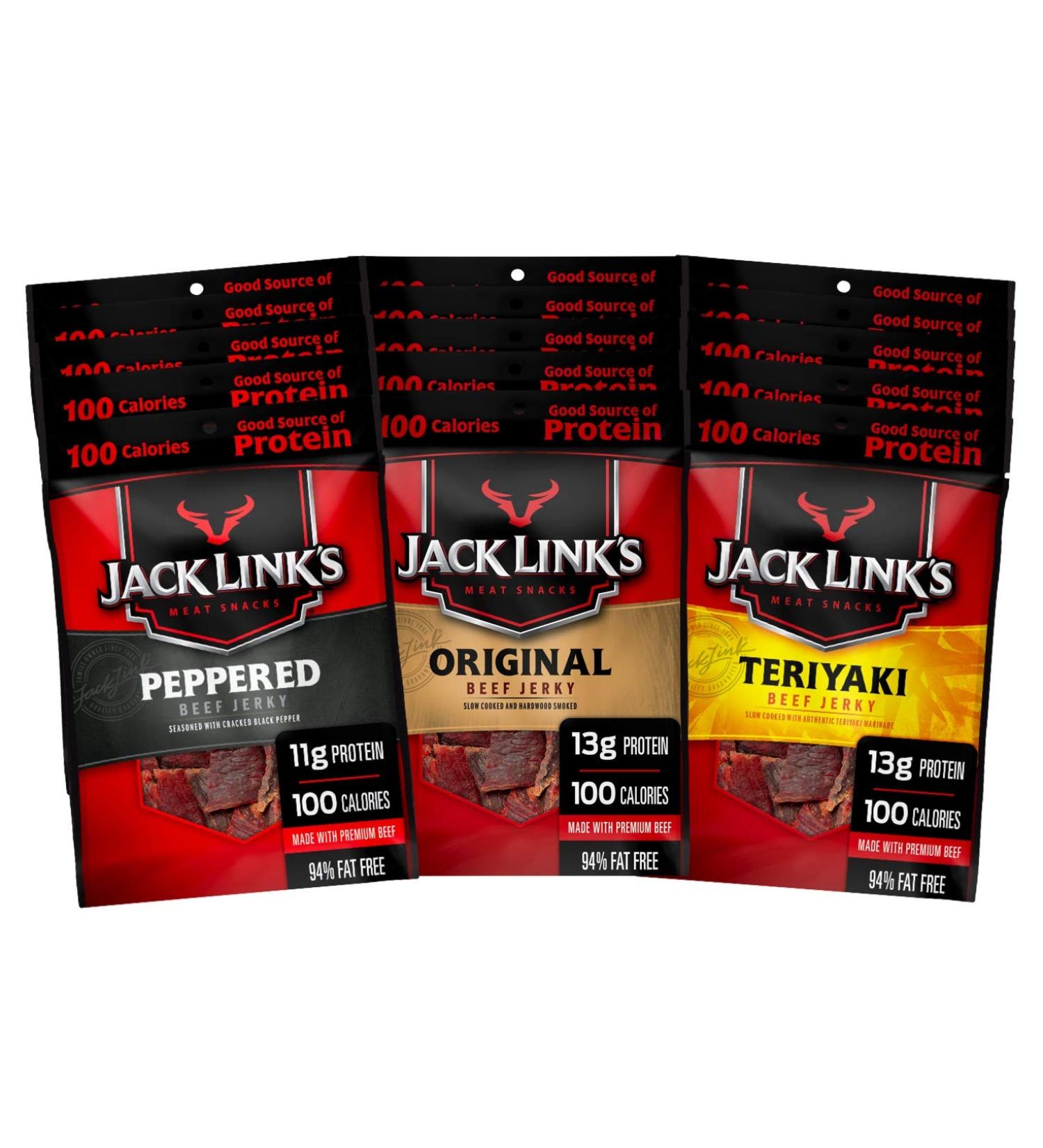 Jack Link's Beef Jerky Variety Pack - Original  Teriyaki & Peppered - 15 Bags  High Protein  96% Fat Free - Buy Online on SooperMarket.com