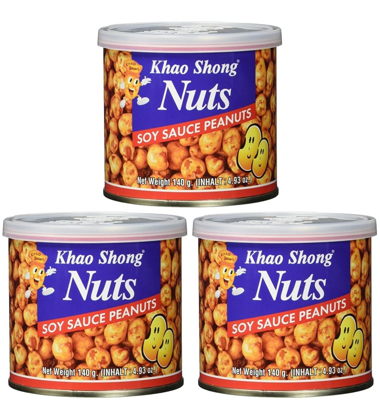 Khao Shong Peanuts with Soy Sauce - Spicy Crisp Nuts Salty Snack - 140g Can (3 Pack) - International Shipping Available - Buy Online on SooperMarket.com