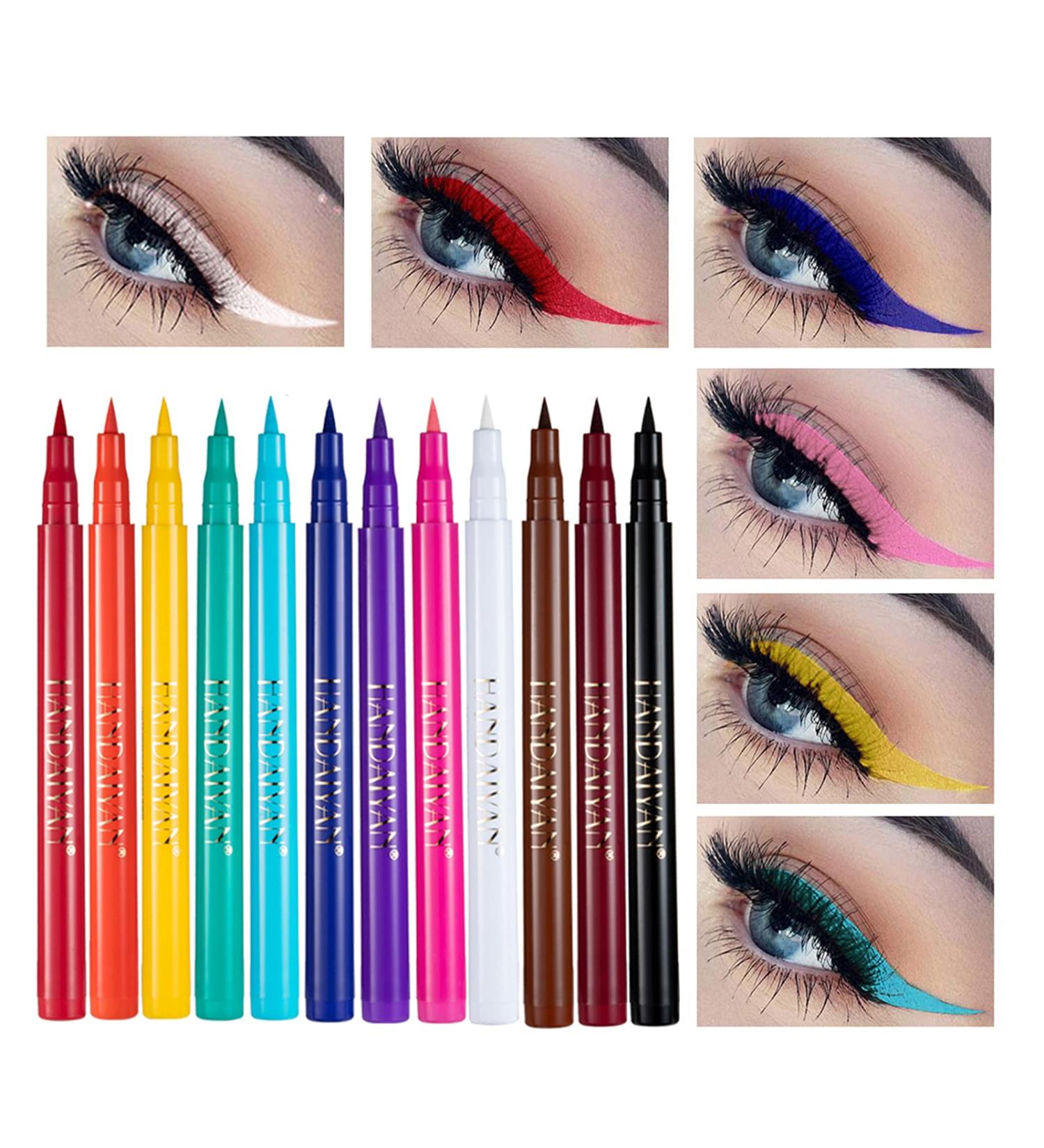 Gireatick 12PCS Matte Rainbow Colorful Liquid Eyeliner Set - Waterproof, High Pigmented Eyeliner Pen Set with Soft and Hyper Sharp Tip Brush - 12 Vibrant Colors - Buy Online on SooperMarket.com