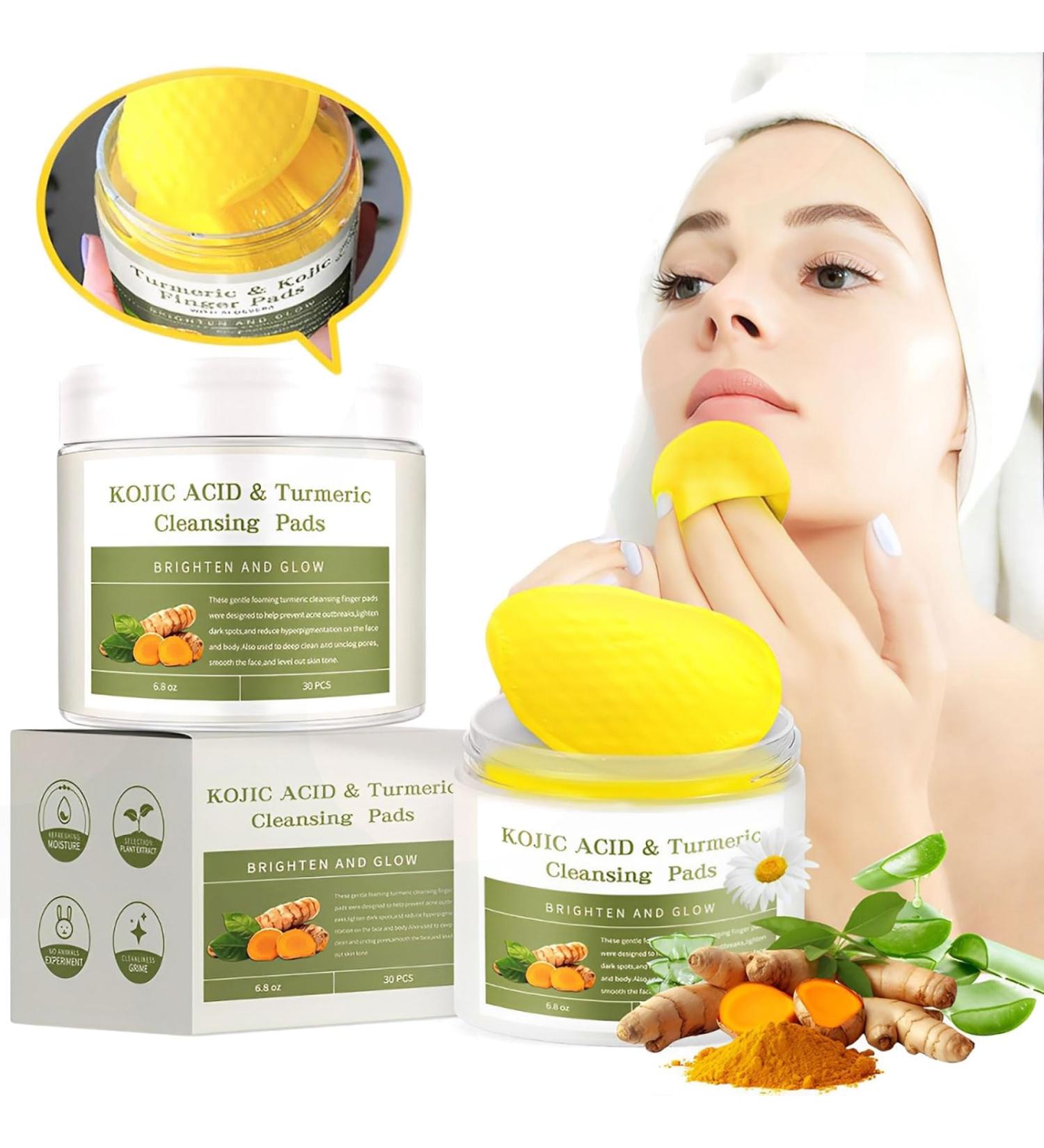 Turmeric Kojic Cleansing Pads - 60 Pack | Natural Face & Body Cleansing for Balanced Skin - Buy Online on SooperMarket.com