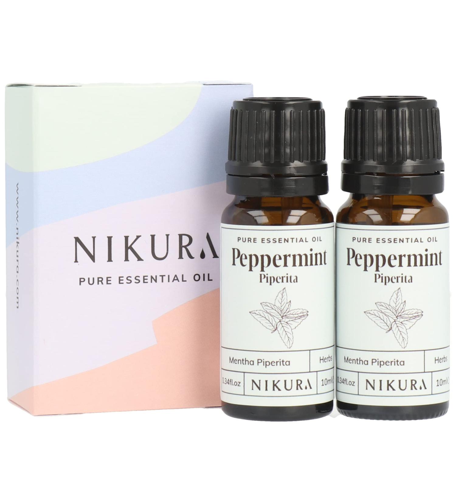 Nikura Peppermint Essential Oil - 20ml (2 x 10ml) | 100% Pure Natural | Hair Care, Spider Repellent, Energy Boost | Vegan & UK Made - Buy Online on SooperMarket.com