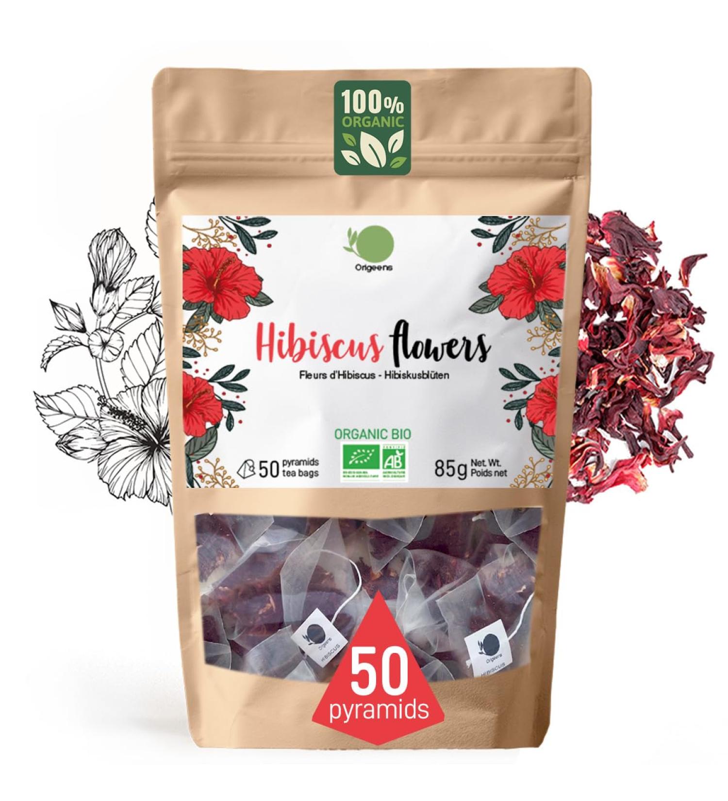 Buy Origen's Organic Hibiscus Tea - Premium Quality 50 Bags | Dried Hibiscus Flowers for Tea Iced Tea & Detox | Karkade Tea - Buy Online on SooperMarket.com