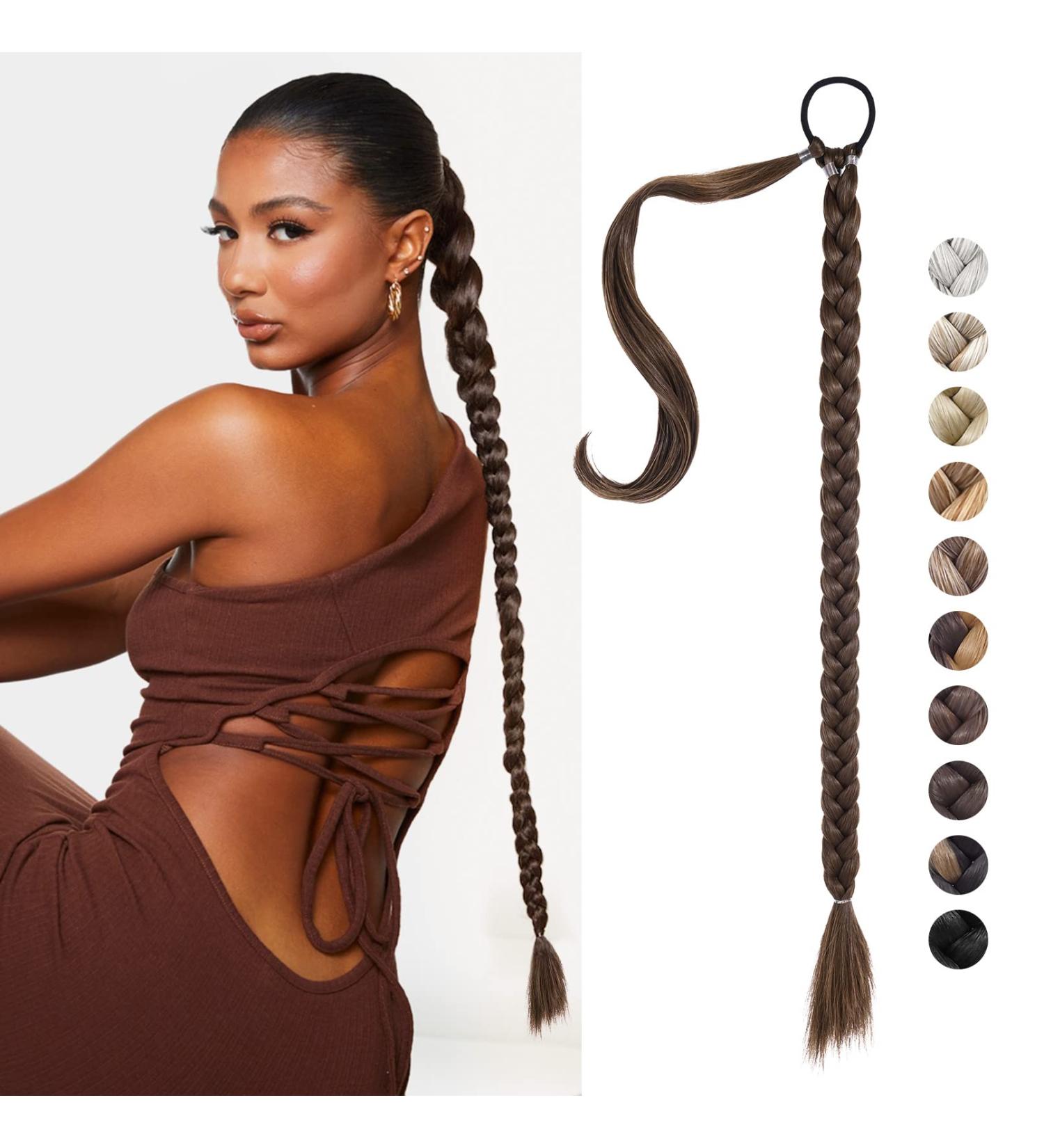 REECHO DIY Braid Ponytail Extension 34 Inch - Long Straight Wrap Around Synthetic Hairpieces for Women in Medium Brown - Buy Online on SooperMarket.com
