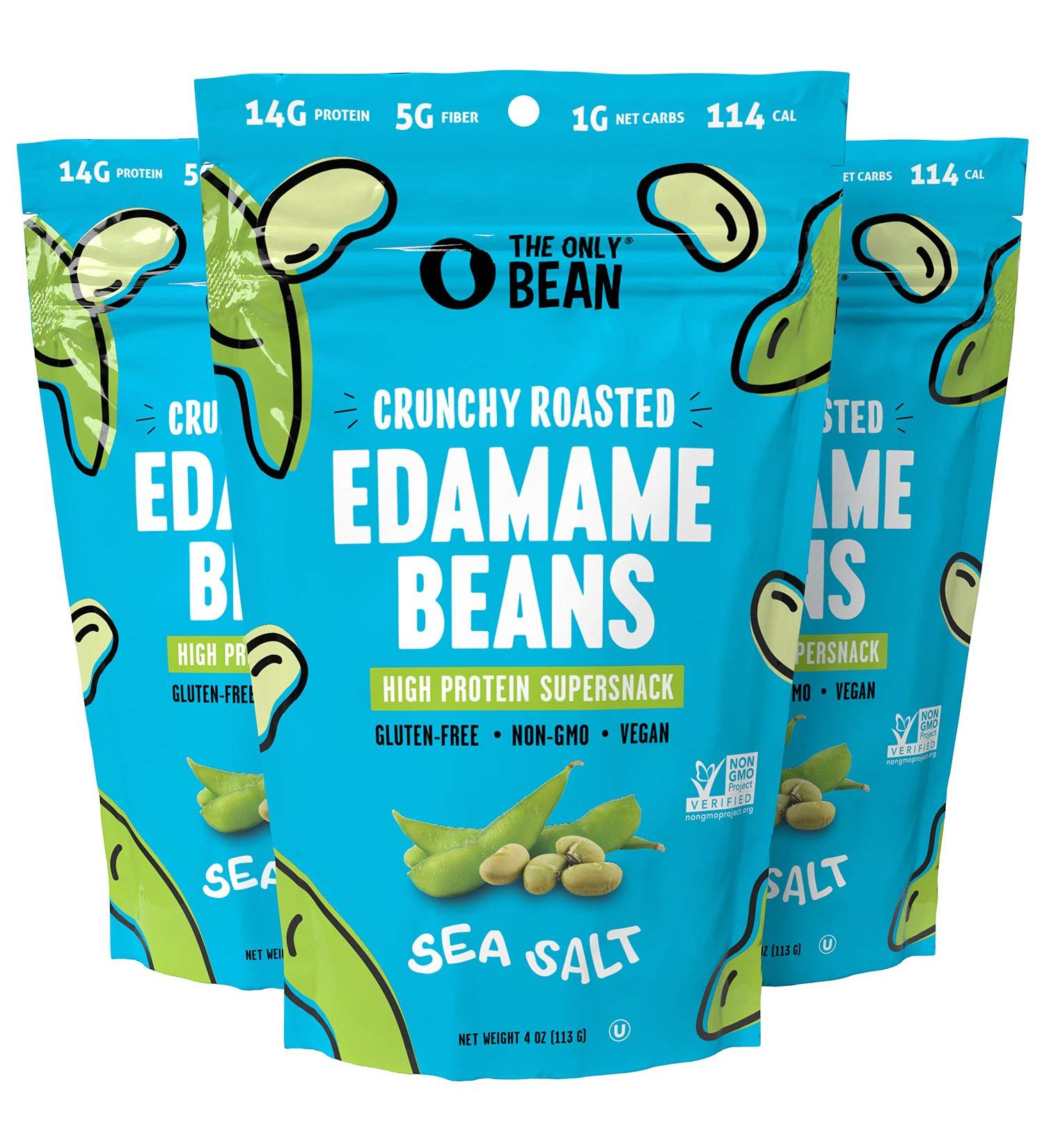 The Only Bean Sea Salt Edamame Beans - High Protein Keto Snack (14g Protein) - Gluten-Free, Vegan, Low Carb & Calorie - 4 oz (Pack of 3) - Buy Online on SooperMarket.com