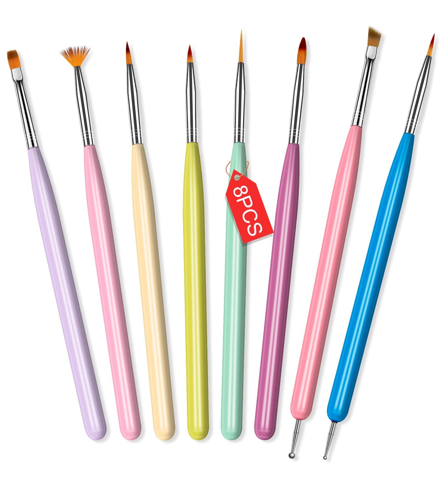 Saviland 8pcs Nail Art Brushes Set - Color Handle Gel Polish Painting Tools for Salon & DIY Manicure - Nail Extension Gel Brush, Liner Brush, Dotting Pen - Buy Online on SooperMarket.com