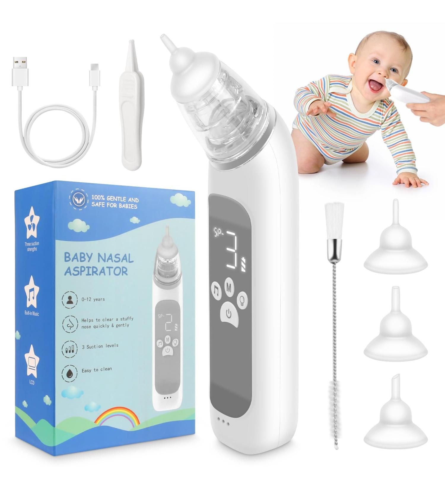 MYPIN Electric Nasal Aspirator for Baby with Music and Light Soothing Function - Adjustable Suction Level and 3 Silicone Tips Included - HT0078-Gray - Buy Online on SooperMarket.com
