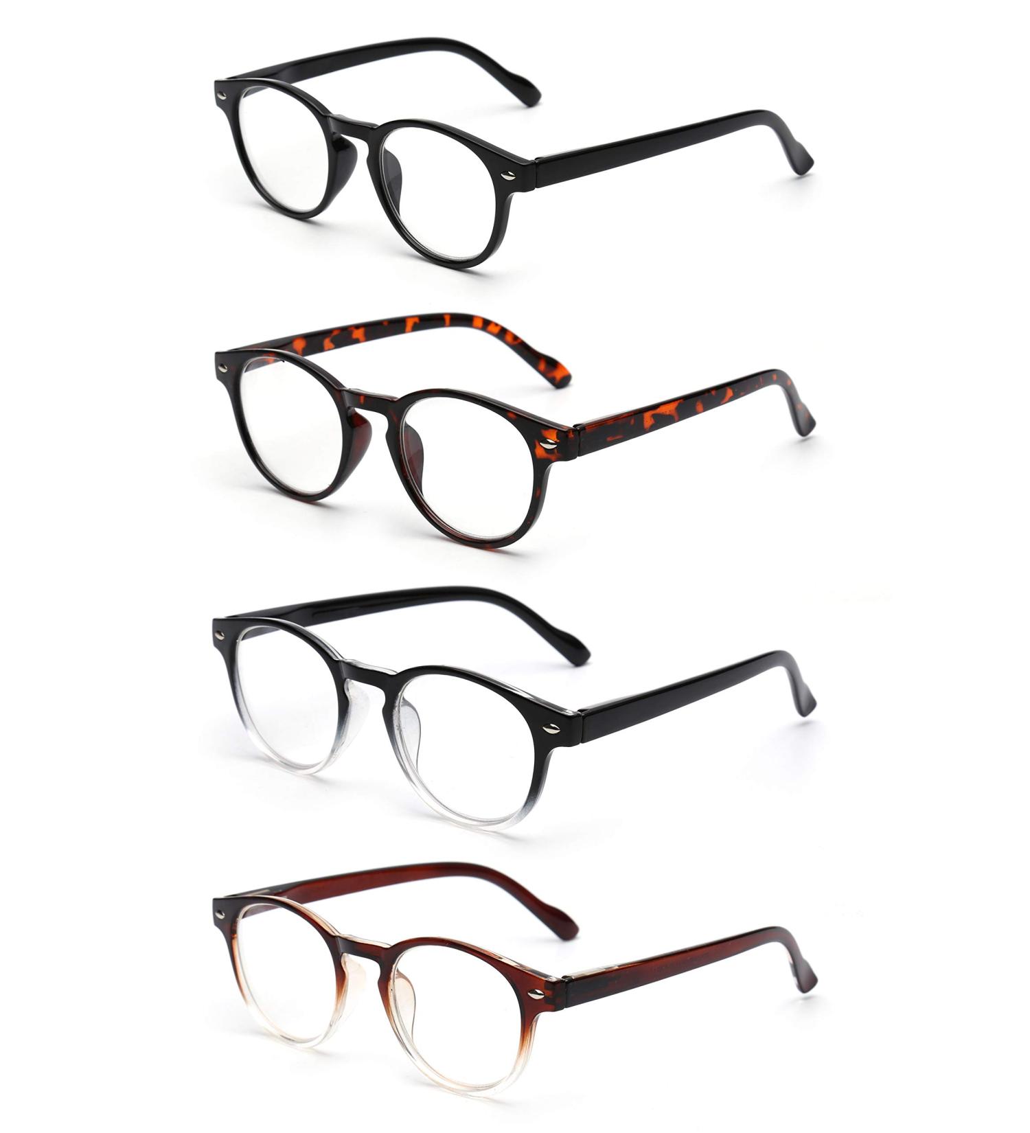 JM 4 Pack Vintage Round Spring Hinge Reading Glasses for Men & Women +1.0 Mixed Color Set - Buy Online on SooperMarket.com