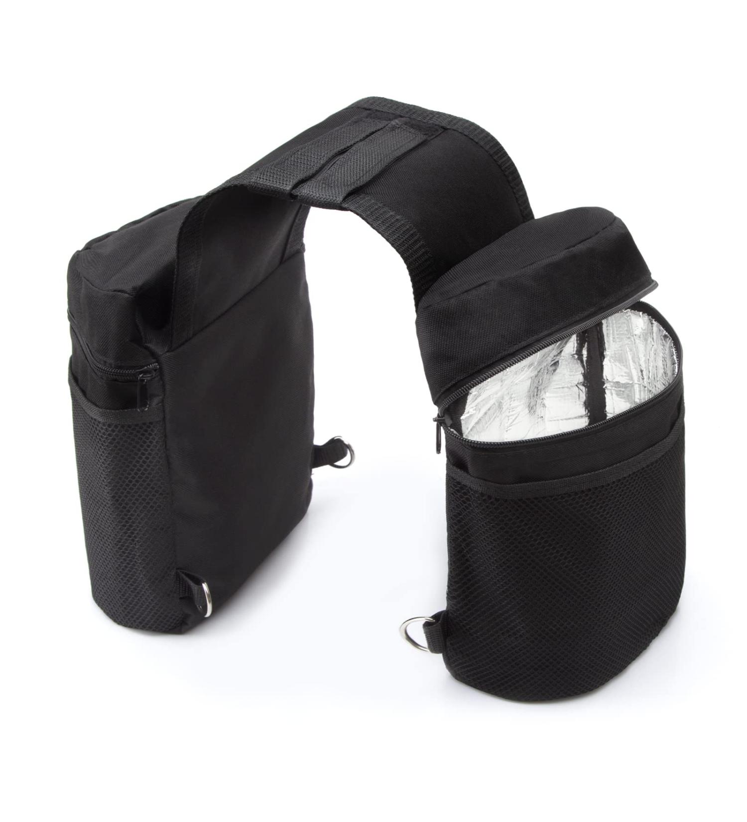 Bloomoak Insulated Saddle Bags - Trail Riding Gear Carrier for Western & English Saddles - Reinforced Stitching, Mesh Pocket (Black) - Buy Online on SooperMarket.com