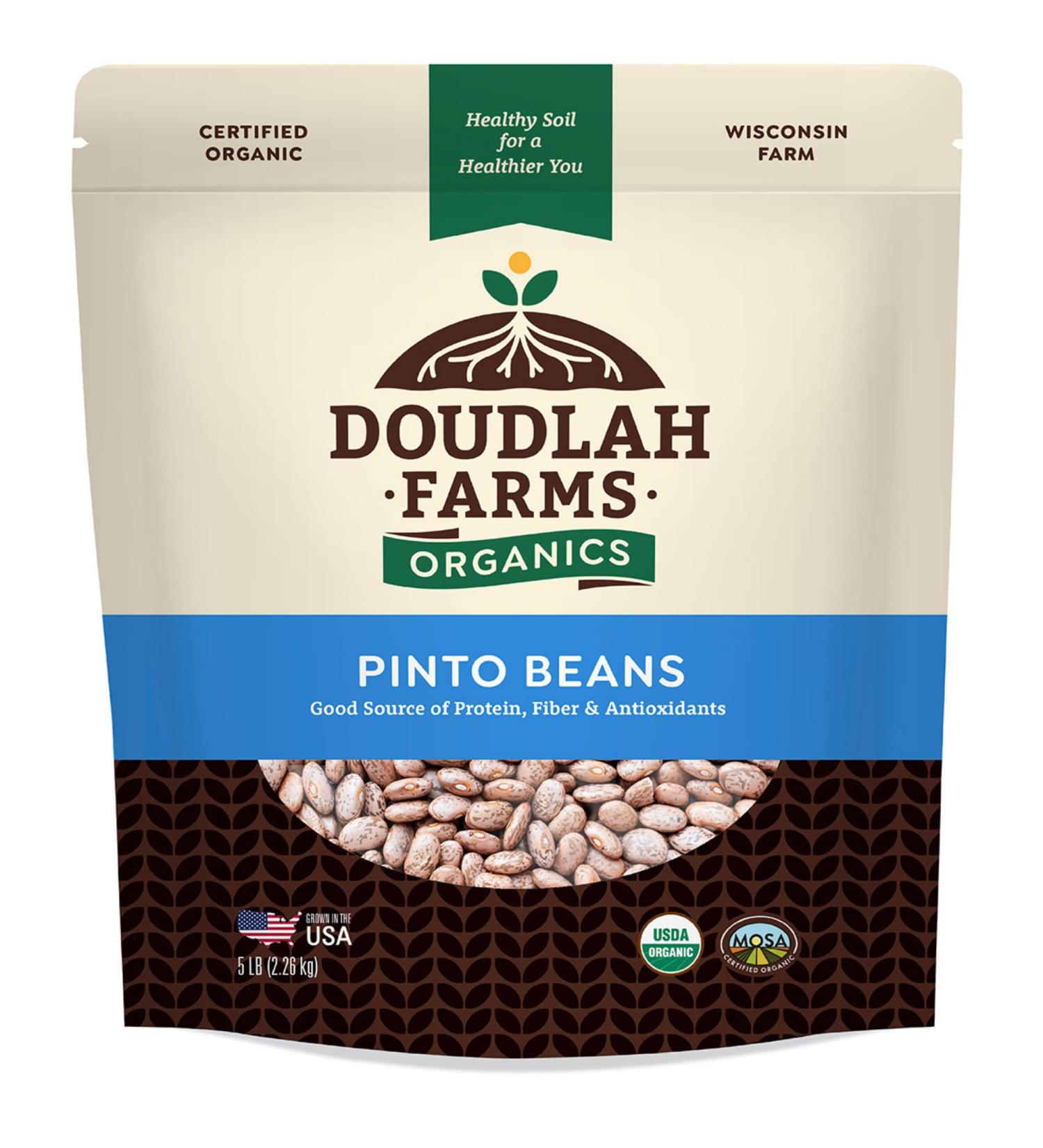 Organic Dried Pinto Beans 5lb Bulk | Grown in USA | Vegan & Non-GMO | Fiber & Protein for Soups, Burritos, Salads | Doudlah Farms - Buy Online on SooperMarket.com
