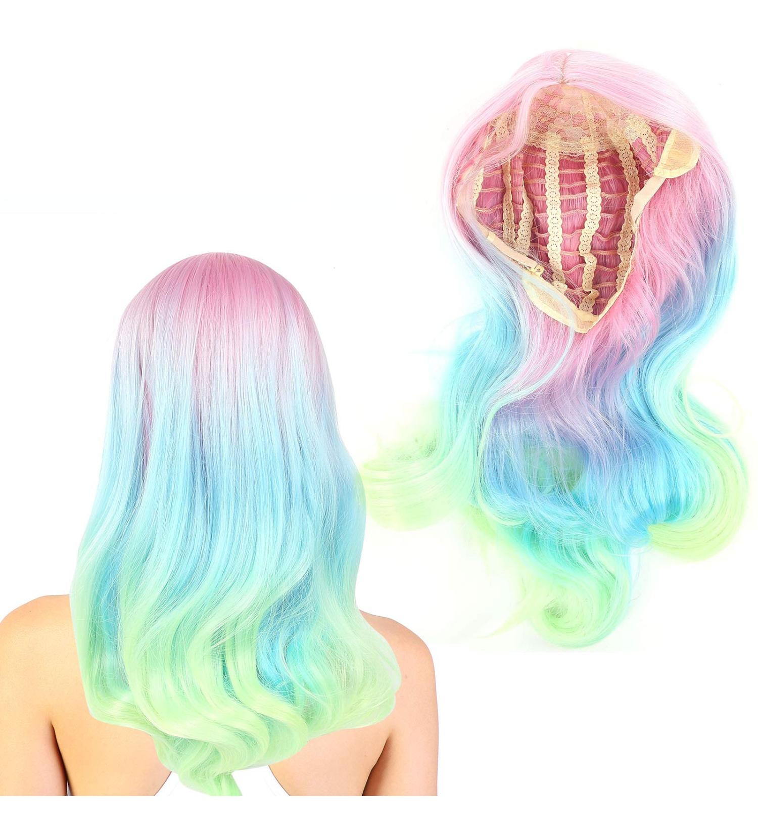 Long Wavy Wig Pink To Blue Cosplay Party Wigs Gradient for Women for Daily Party for Cosplay - Buy Online on SooperMarket.com