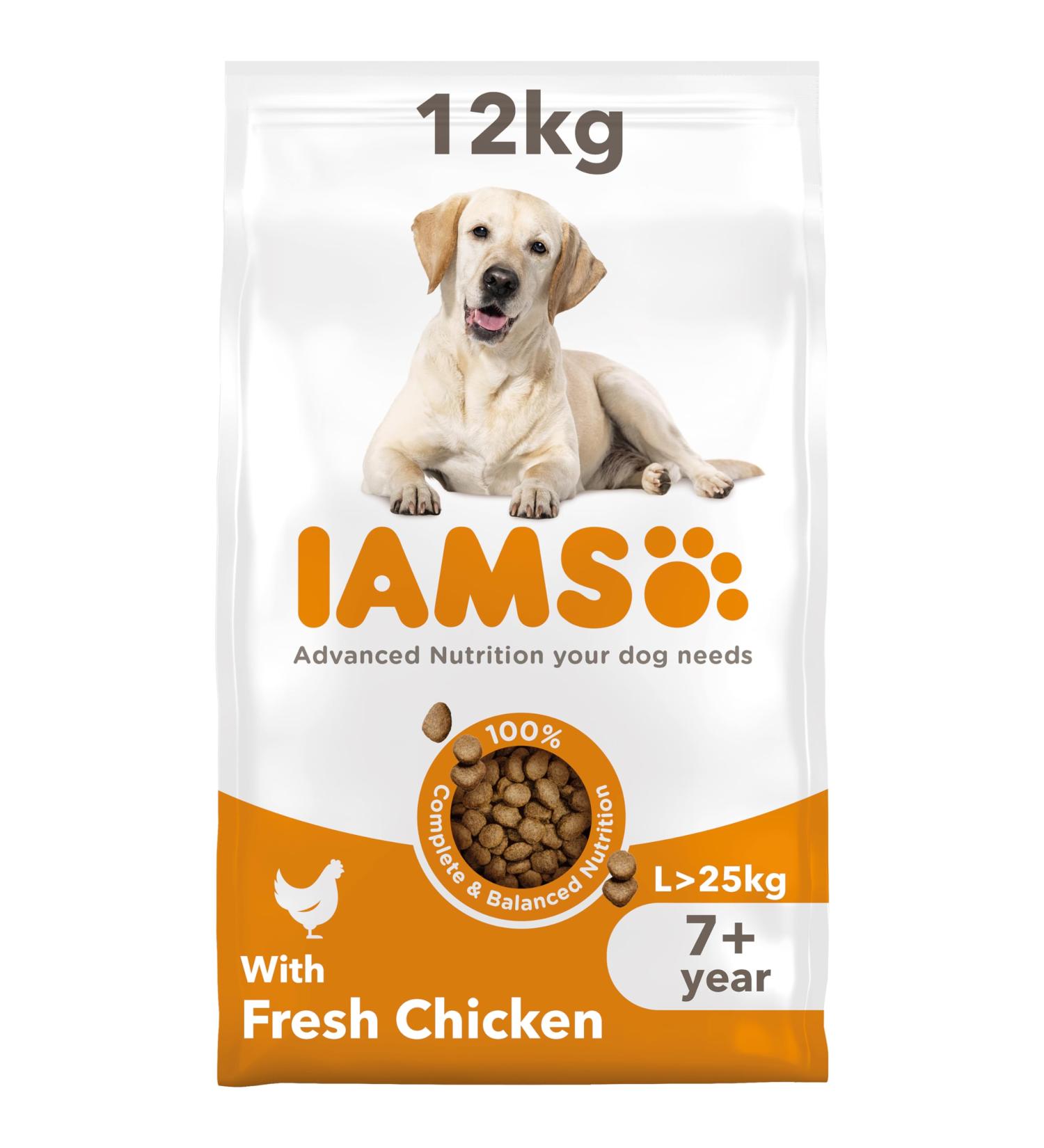IAMS Complete Dry Dog Food for Senior 7+ Large Breeds with Chicken 12 kg Chicken 12 kg (Pack of 1) - Buy Online on SooperMarket.com