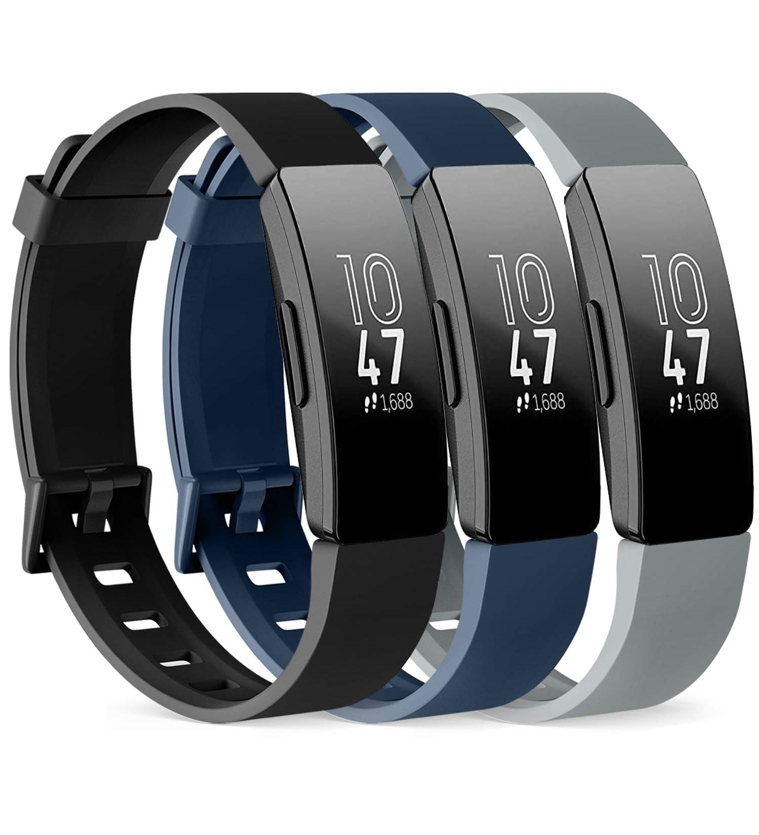 Vancle 3 Pack Silicone Sport Replacement Bracelets for Fitbit Inspire HR Inspire & Inspire 2 - Black Marine Blue Gray - Buy Online on SooperMarket.com