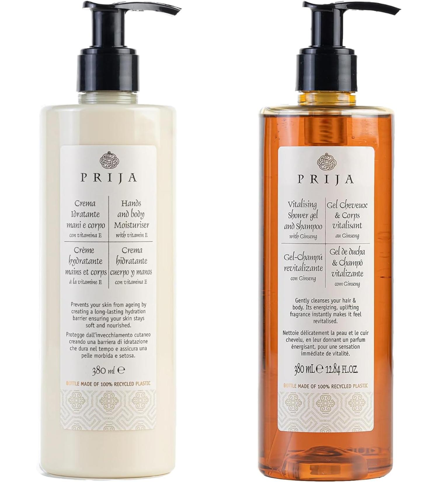 Prija Hand and Body Lotion & 2-in-1 Shower Gel/Shampoo with Ginseng Extract - 2 x 380ml | Nourishing Vitamin E Body Care - Buy Online on SooperMarket.com