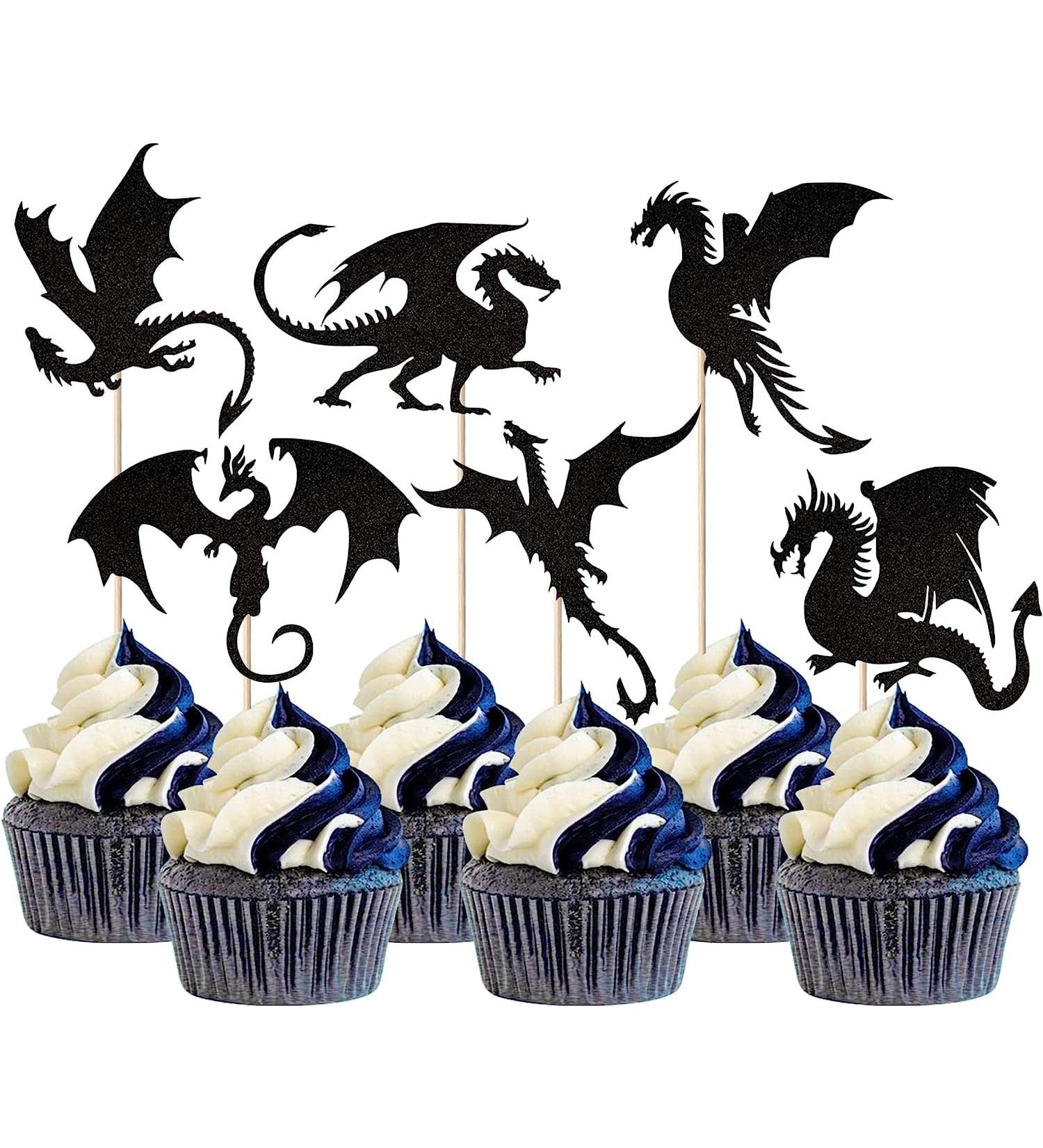 24 Pieces Kite Tortendeco Glitter Fantasy Birthday Cake Topper - Flying Dragon Theme Accessories for Baby Shower & Children's Birthday Parties - Buy Online on SooperMarket.com