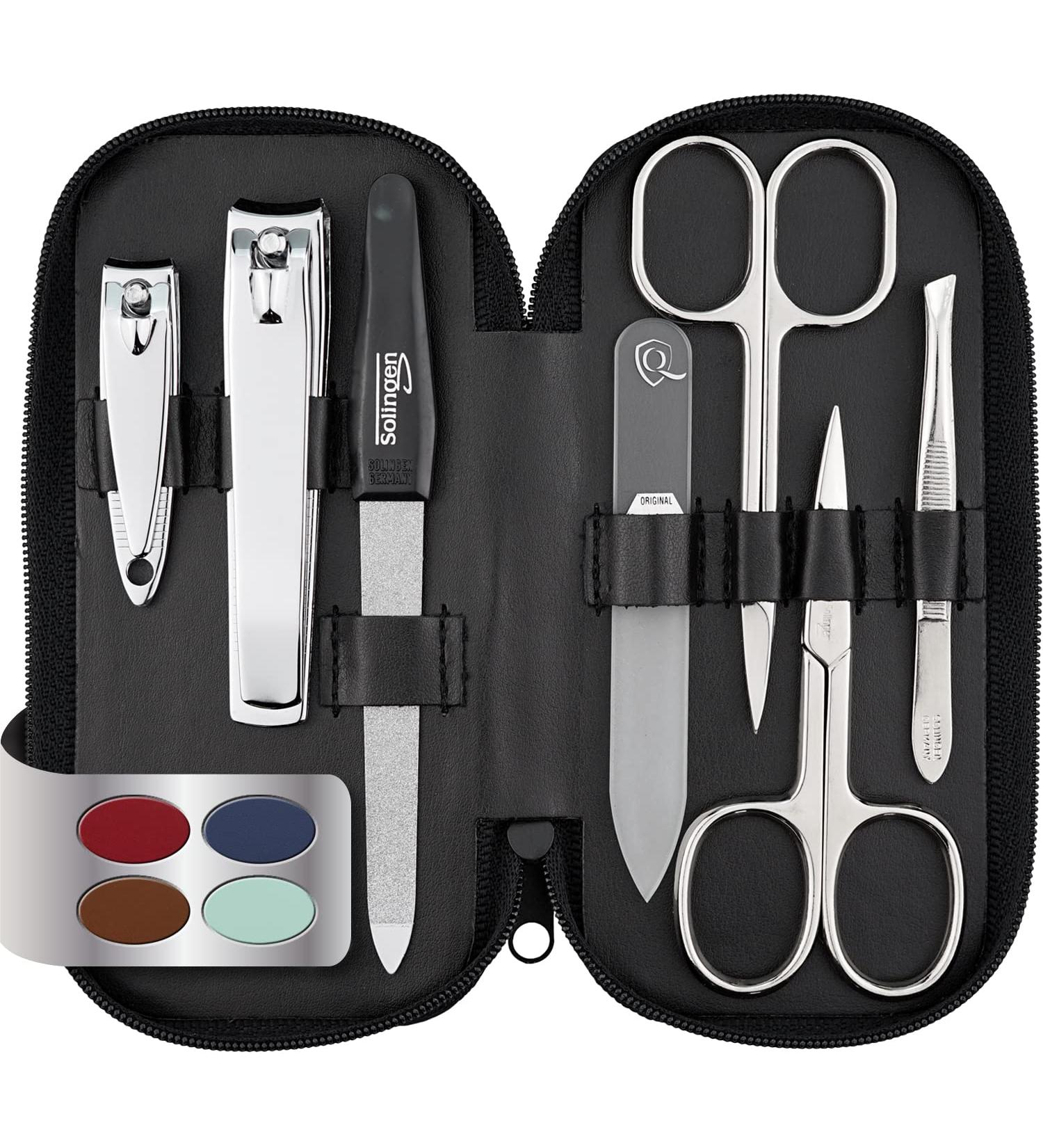 Marqus 7-Piece Manicure Set for Men & Women - Made in Germany Real Leather Etui Patented Glass Files for Hand & Foot Care - Black - Buy Online on SooperMarket.com
