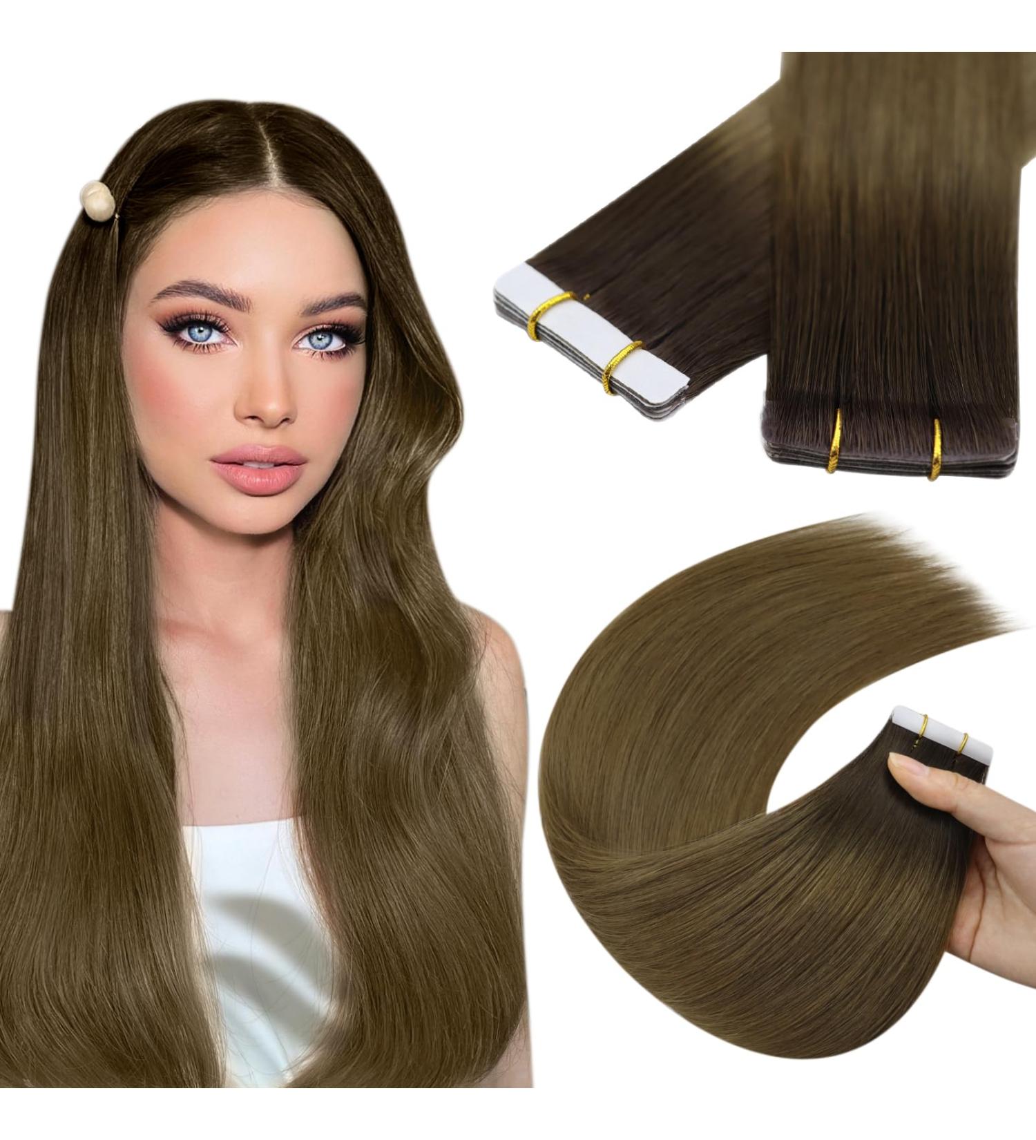 Youngsee 55cm Real Hair Tape In Extensions | Darker Brown Ombre & Light Brown | 5pcs Virgin Skin Weft #r3/8 | Shop Internationally - Buy Online on SooperMarket.com