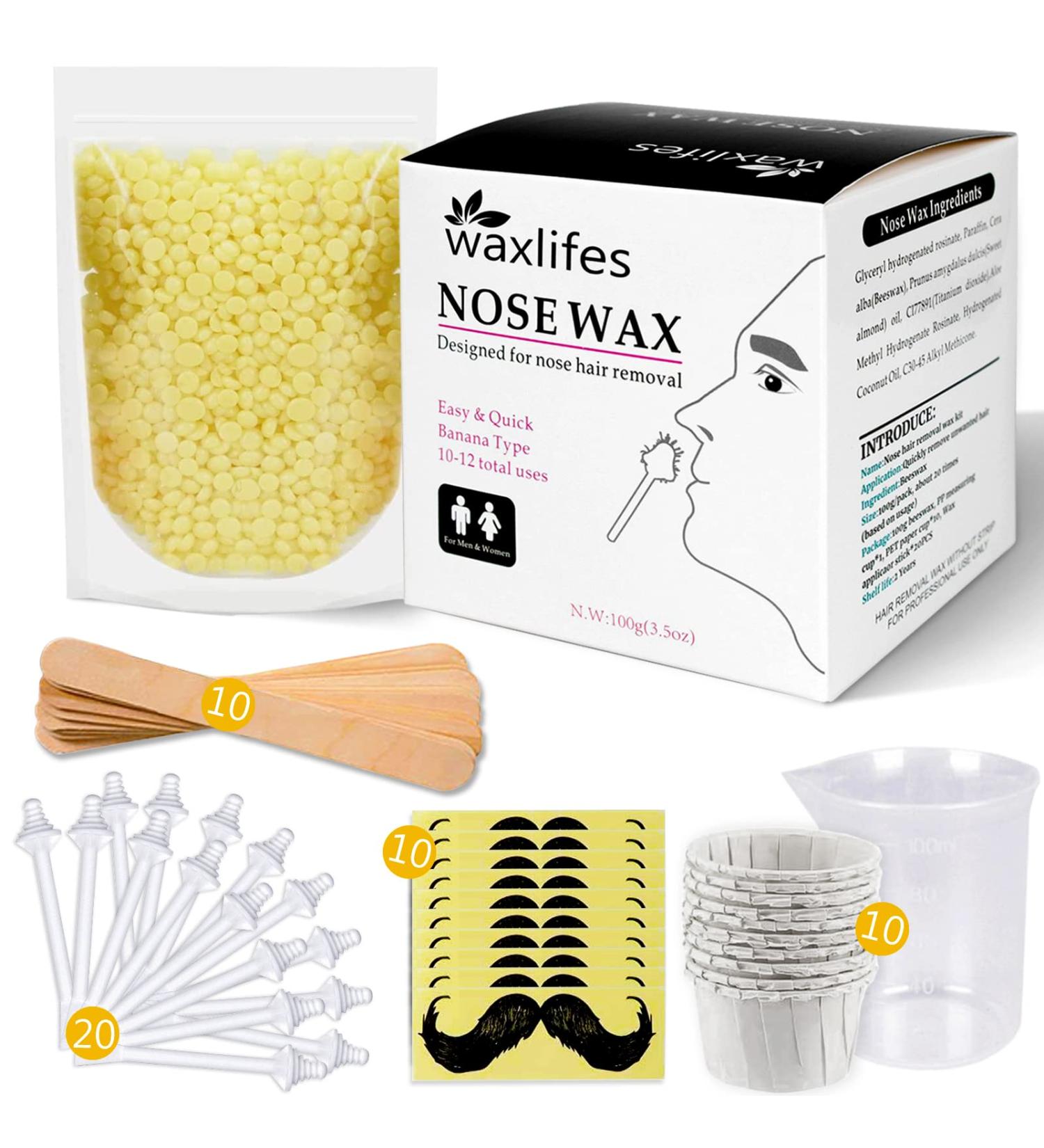 Nose Wax Kit for Men and Women - 100g Nose Hair Removal Wax with Safe Tip Applicator and Moustache Stencils - Christmas Gift Set in White - Buy Online on SooperMarket.com