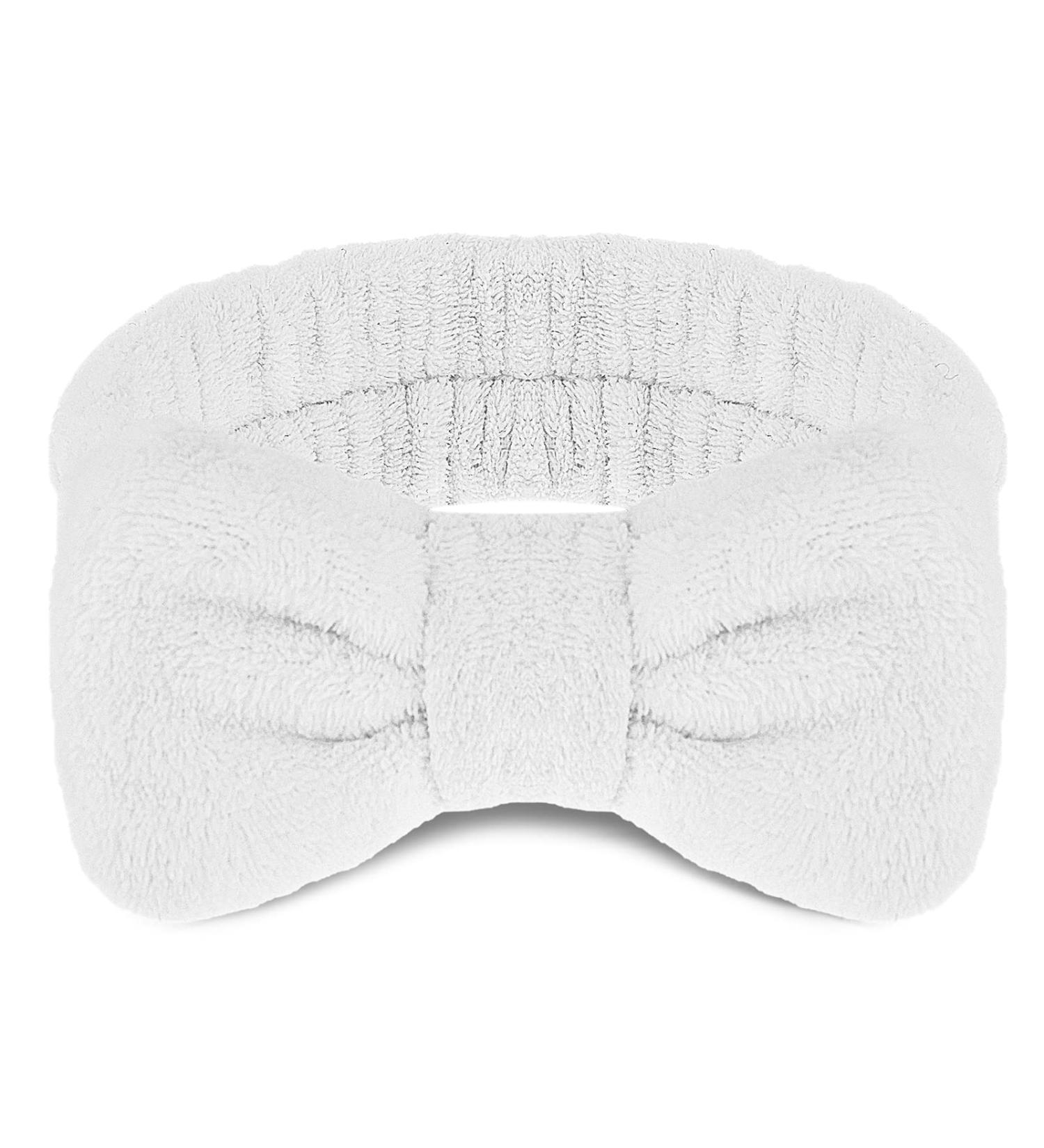 Soft Flannel Spa Headband for Women - Bowknot Hair Band for Makeup, Face Wash, Shower - White Headband - Buy Online on SooperMarket.com