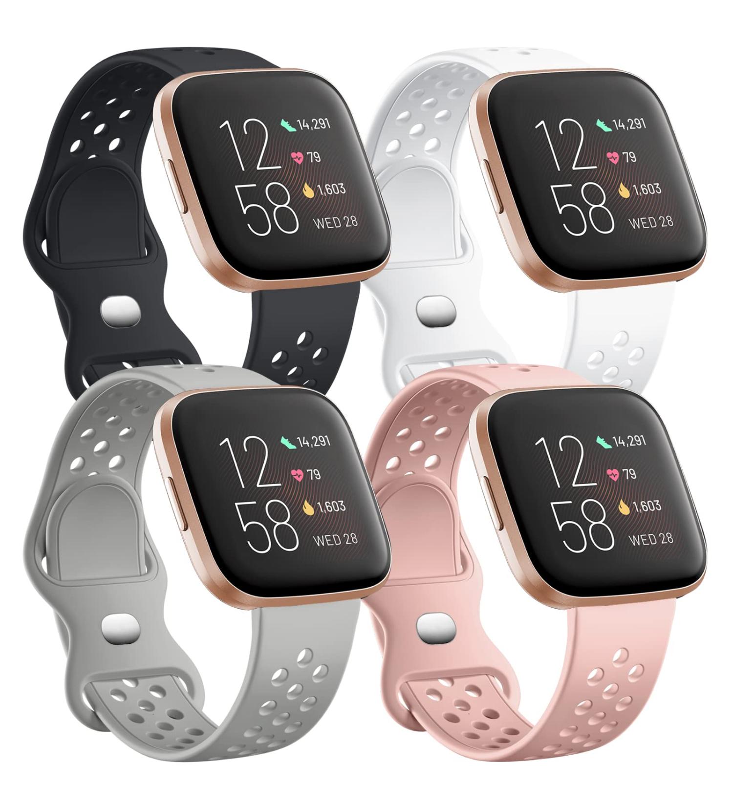 4 Pack Witzon Compatible with Fitbit Versa / Versa Lite / Versa 2 Band  Breathable Replacement Wristbands Soft Silicone Sport Bands for Versa 2 Smart Watch for Women Men  Small  Black/White/Gray/Pink Small Black/White/Grayâ¦ - Buy Online on SooperMarket.com