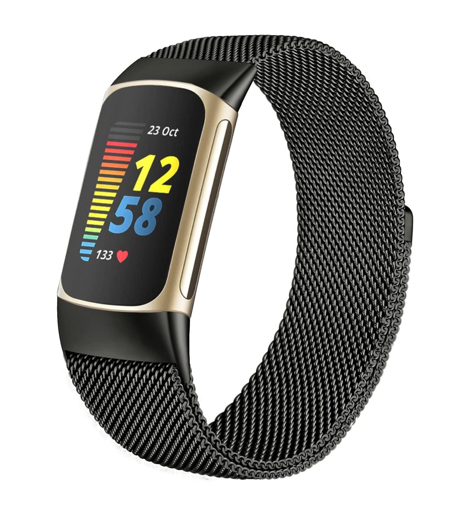 Surundo Adjustable Magnetic Mesh Loop Bracelet for Fitbit Charge 5 & 6 - Black Metal Fitness Tracker Accessory - Buy Online on SooperMarket.com