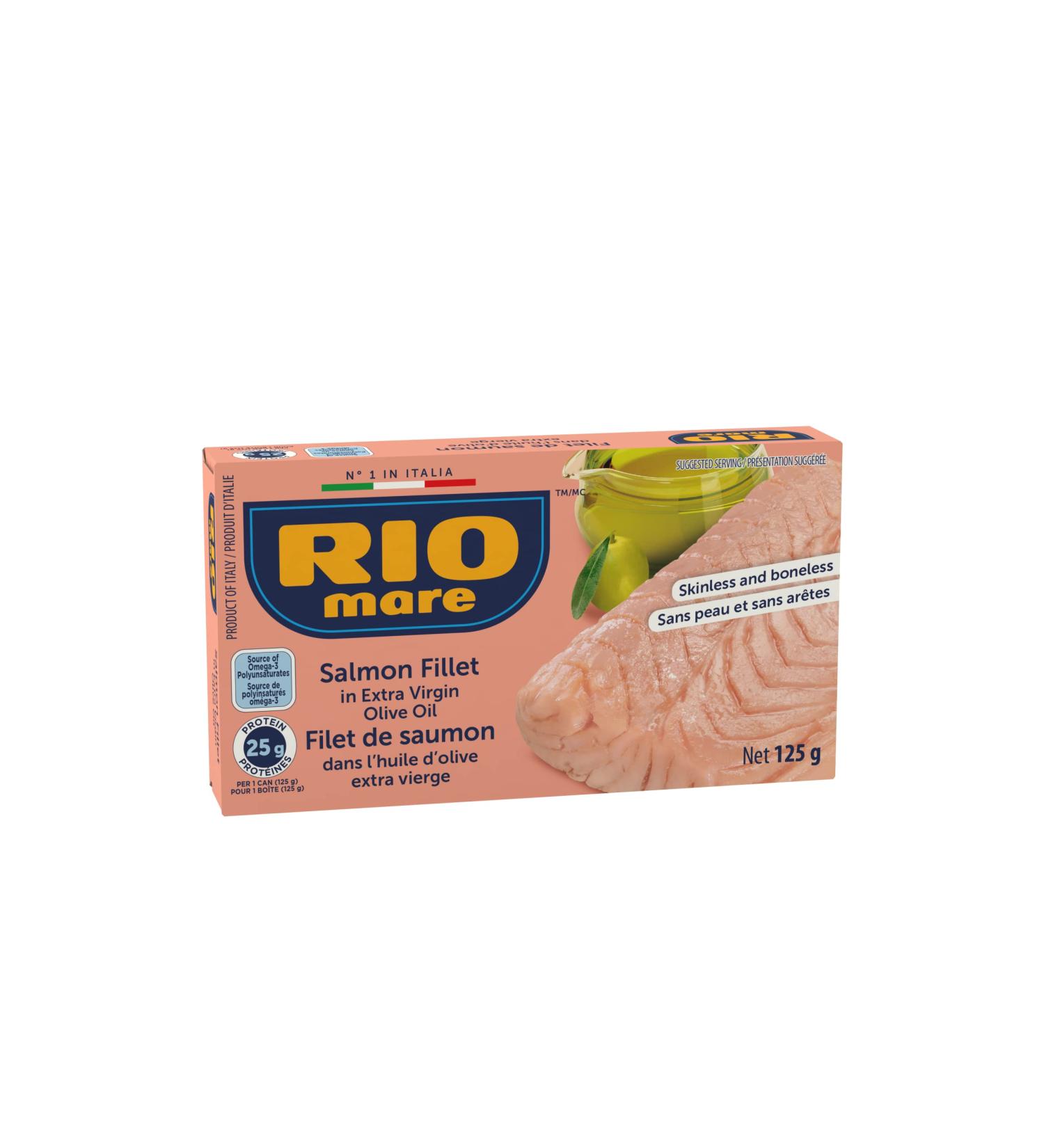 Rio Mare - Salmon Fillet in Extra Virgin Olive Oil - Made in Italy Skinless & Boneless - Whole Salmon Fillet - 125g - Buy Online on SooperMarket.com