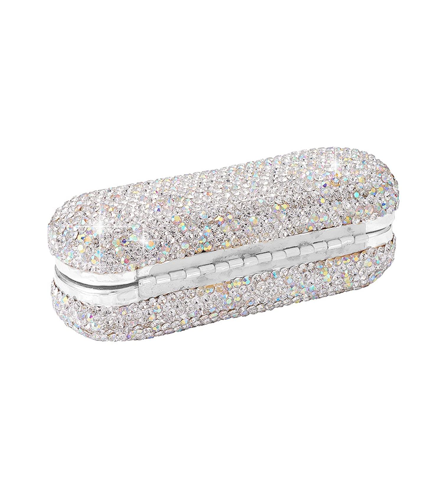 XhuangTech Bling Lipstick Holder Case with Mirror - Rhinestone Crystal Makeup Organizer for Ladies (Silver) | Portable Lipstick Case - Buy Online on SooperMarket.com