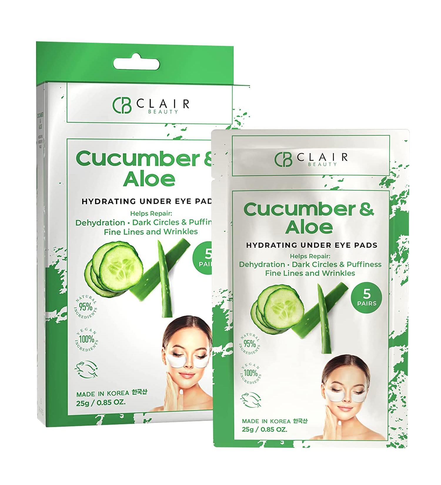 CLAIR BEAUTY Cucumber & Aloe Hydrating Under Eye Mask Patches - Moisturizing Toning & Rejuvenating | Reduces Fine Lines & Wrinkles | Reduces Dehydration & Puffiness | Made in Korea - 5 Pairs - Buy Online on SooperMarket.com