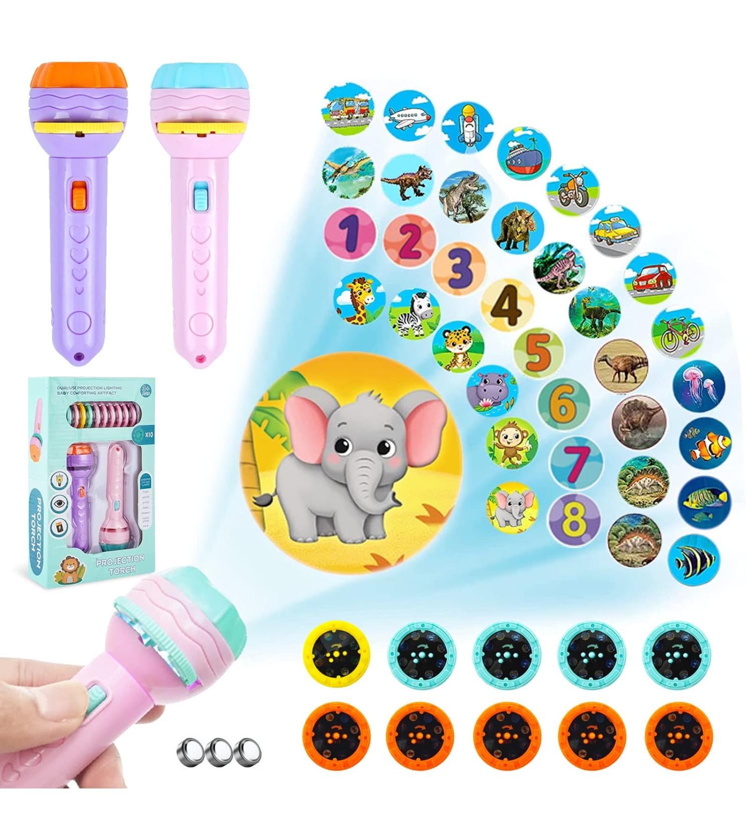 2 PCs Flashlight Projector for Kids | 80 Animal Patterns | Educational Slide Show Toys | Dinosaurs Sea Animals & Transport Tools - Buy Online on SooperMarket.com