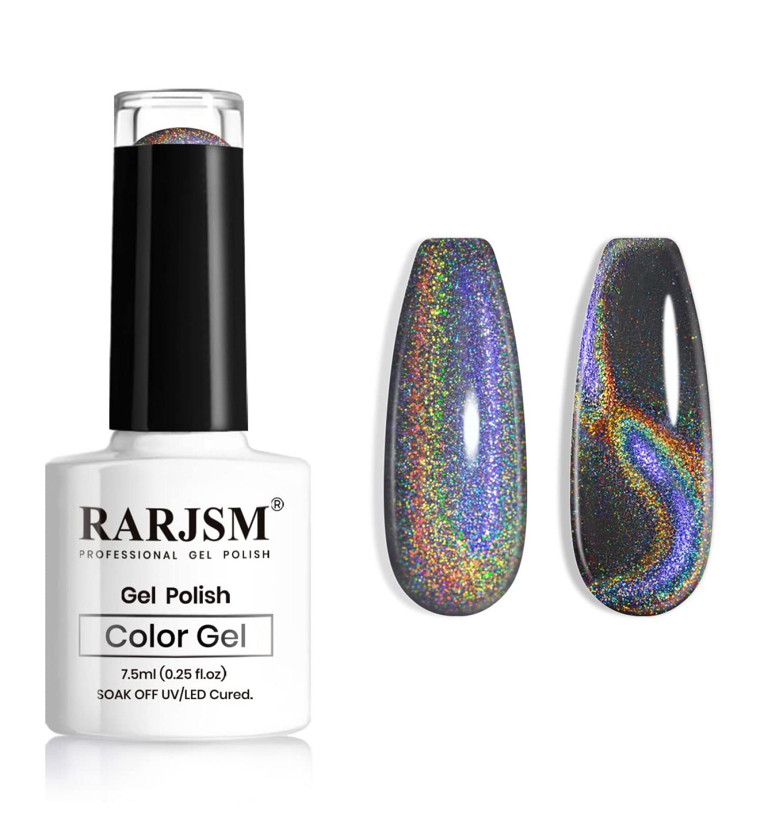 Buy RARJSM Cat Eye Gel Nail Polish - Galaxy Chameleon Magnetic Black Holographic Glitter | UV LED Soak Off for Salon & DIY Manicure Art - 7.5ML - Buy Online on SooperMarket.com