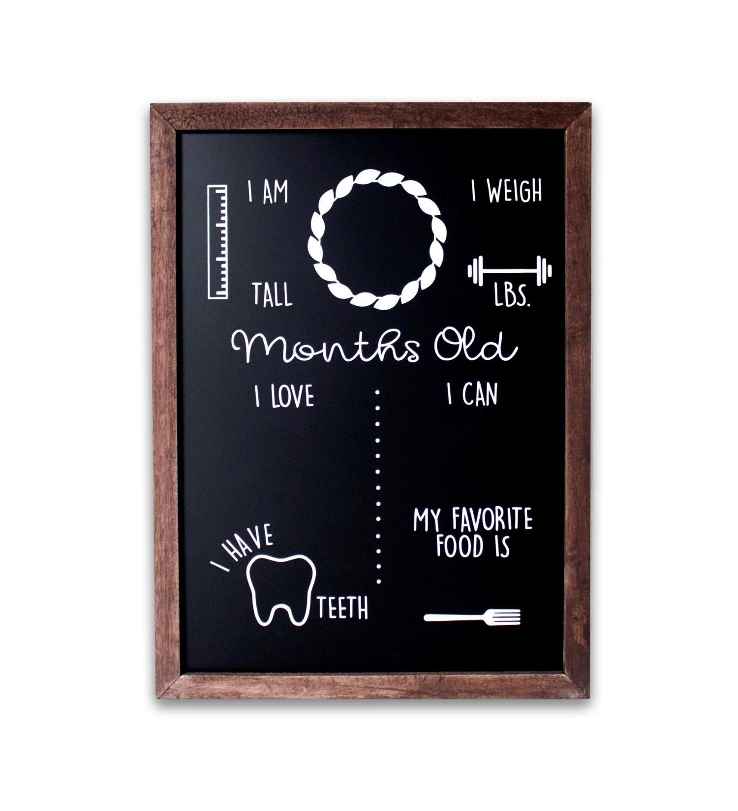 Wood Framed Baby Monthly Milestone Chalkboard | Reusable 12x16 Baby Calendar Board - Buy Online on SooperMarket.com