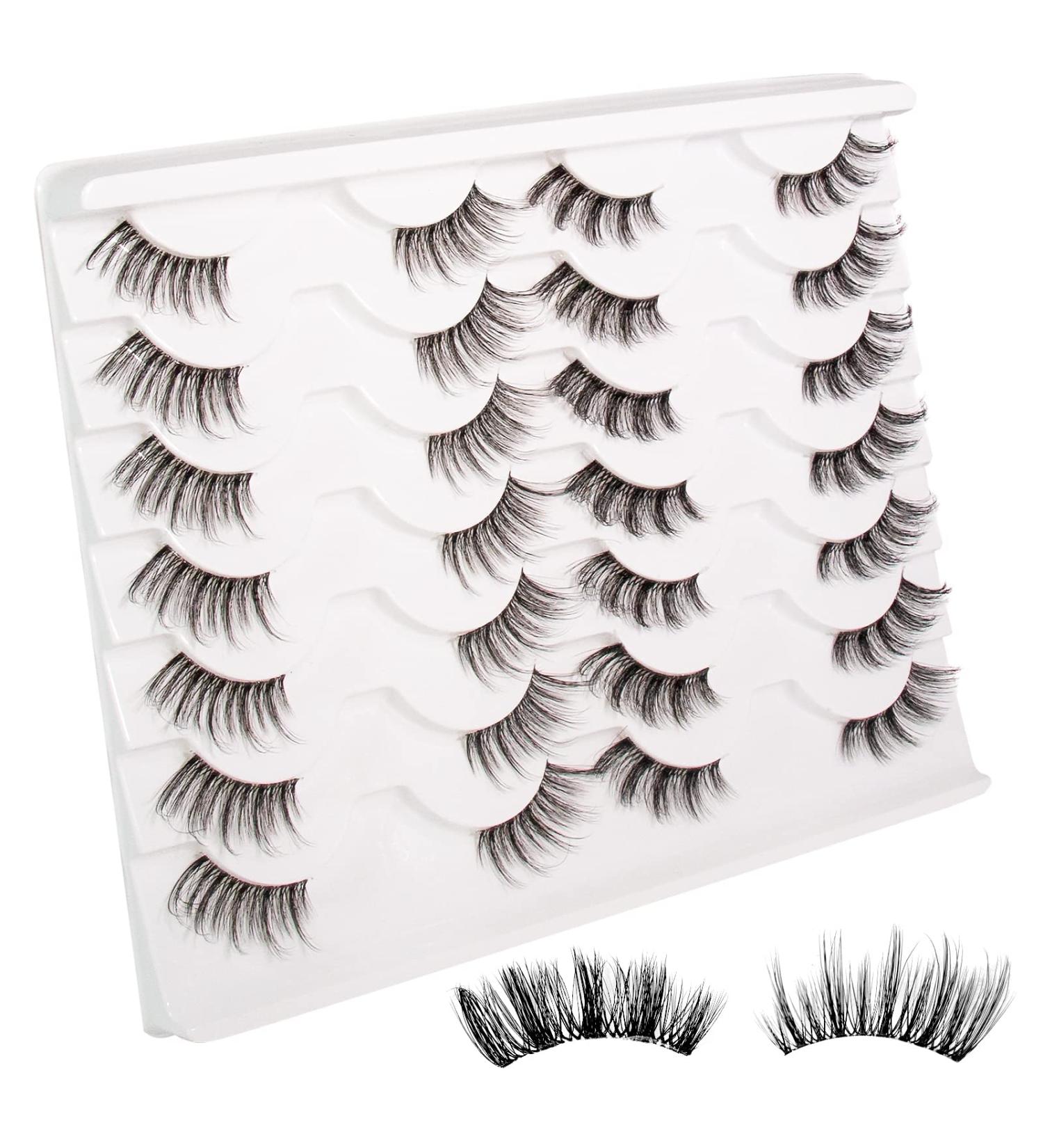 Shop Half Lashes: 14 Pairs Natural Cat Eye False Eyelashes - Handmade Soft Faux Mink & Clear Band - Buy Online on SooperMarket.com