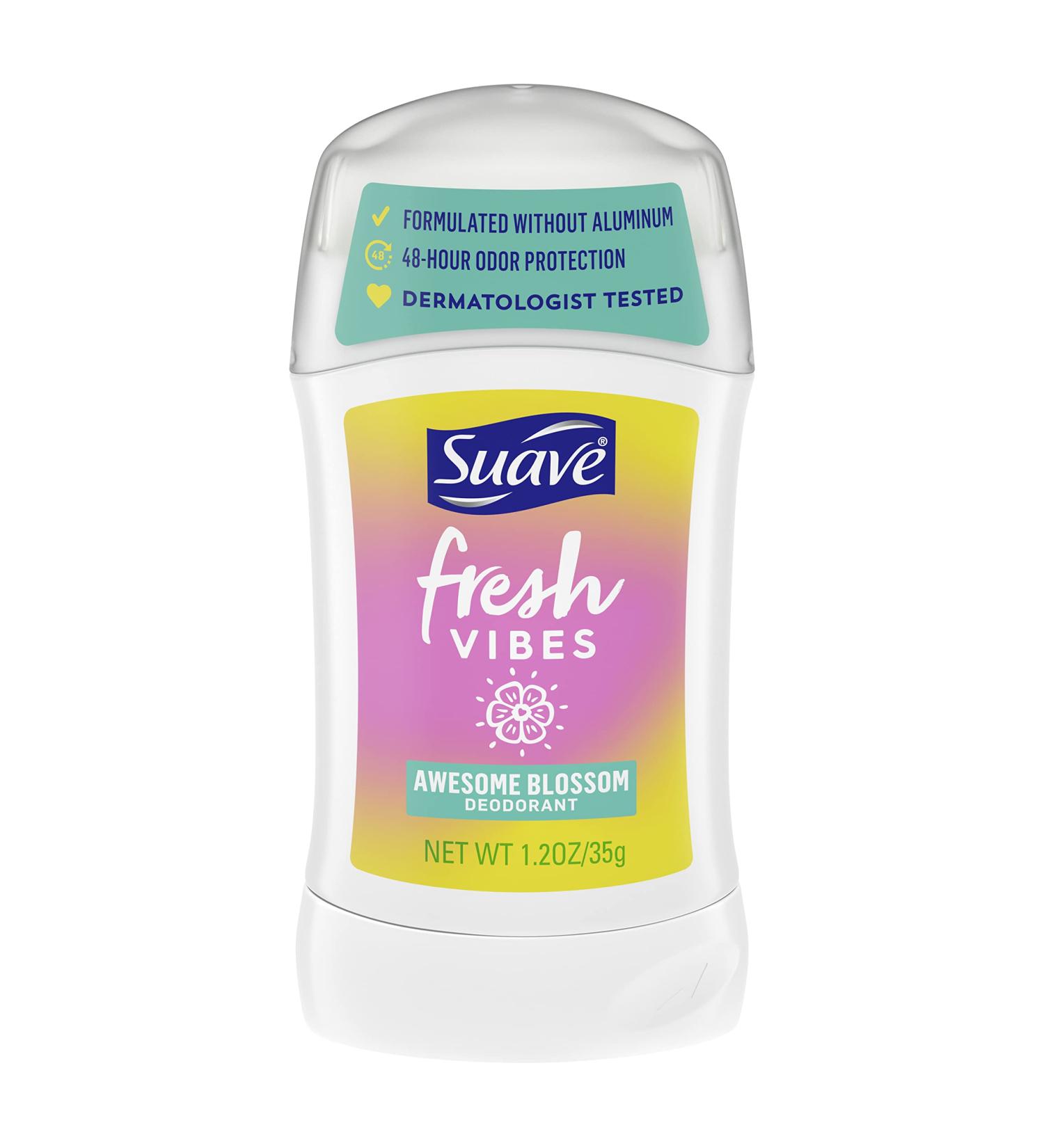 Suave Fresh Vibes Deodorant Stick Aluminum Free 48 Hour Deodorant Protection Awesome Blossom Dermatologist Tested Body Deodorant 1.2 oz - Buy Online on SooperMarket.com