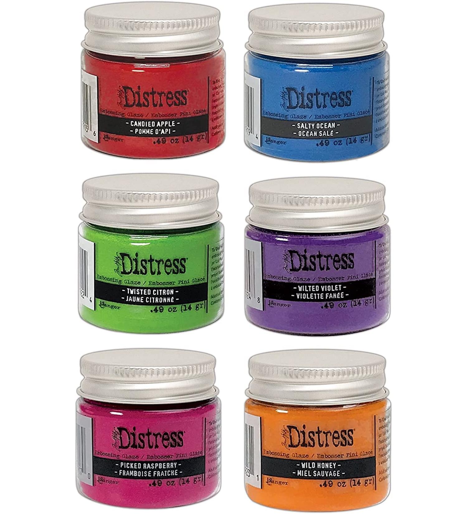 Ranger Ink Tim Holtz Distress Embossing Glaze Bundle 6 Bright Colors  Candied Apple  Picked Raspberry  Salty Ocean  Twisted Citron  Wild Honey  Wilted Violet 1