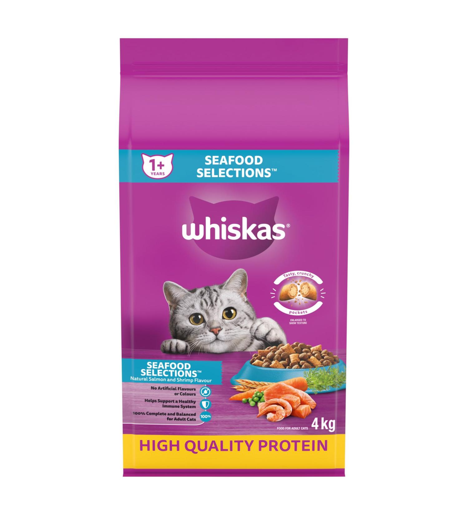 Whiskas Seafood Selections Adult Dry Cat Food With Real Salmon 4kg bag - Buy Online on SooperMarket.com