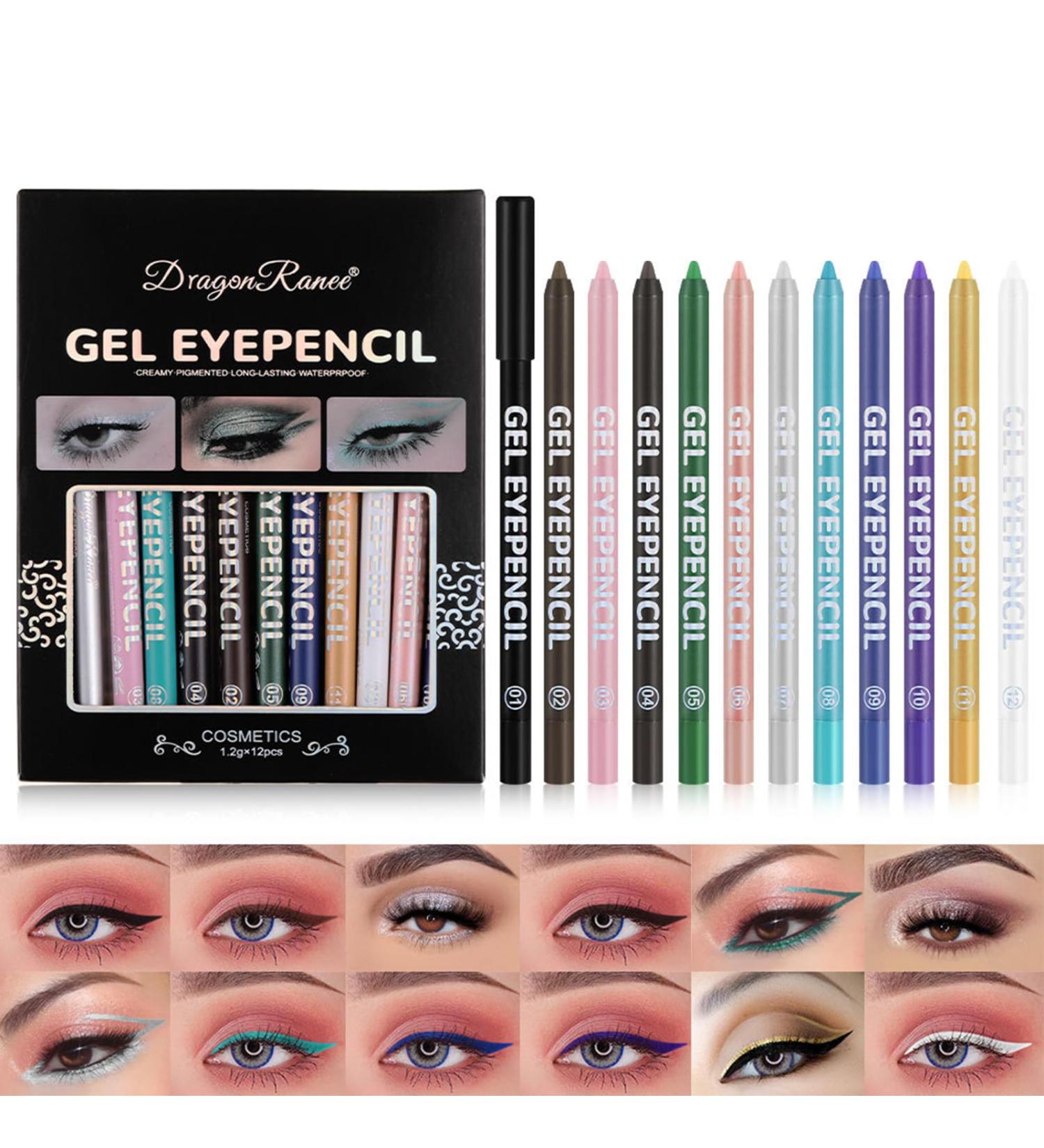 Joyeee 12 Colored Glitter Eyeliner Pencil Set Eye Liner Pen Brown Blue Red White Green Glitter Black Eyeliner Eyeshadow Waterproof Smudgeproof Long Lasting Gel Eyeliner Make Up for Girl Women Gift #042 - Buy Online on SooperMarket.com