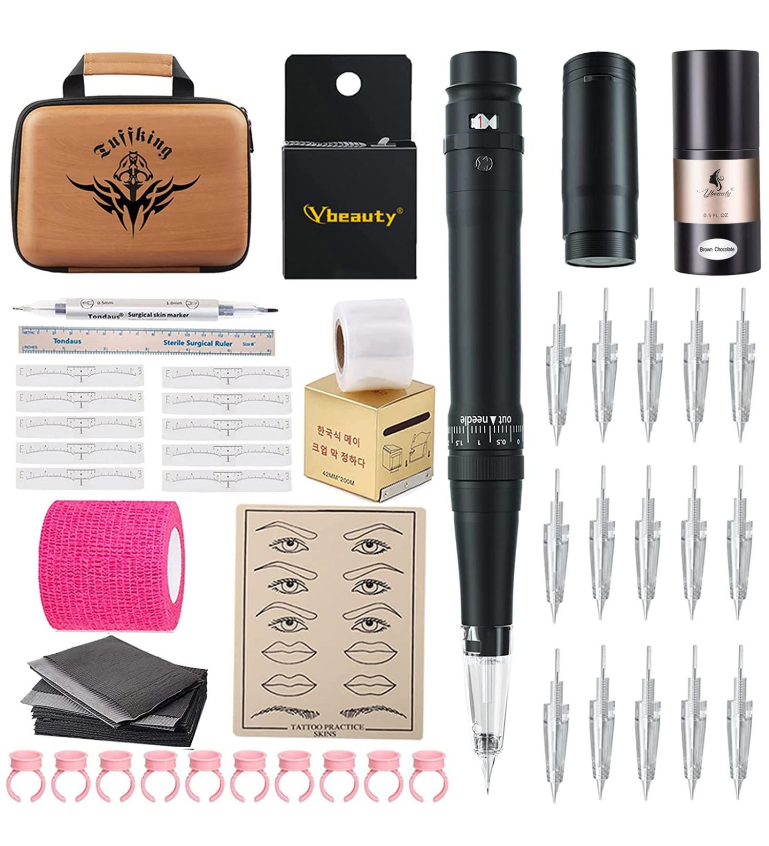 Permanent Eyebrow Makeup Wireless Tattoo Pen Kit with 15 Cartridge Needles - Luxurious Black Tattoo Kit for Eyebrow Lip Eyeliner Microblading Ombre Powder Brows - Buy Online on SooperMarket.com