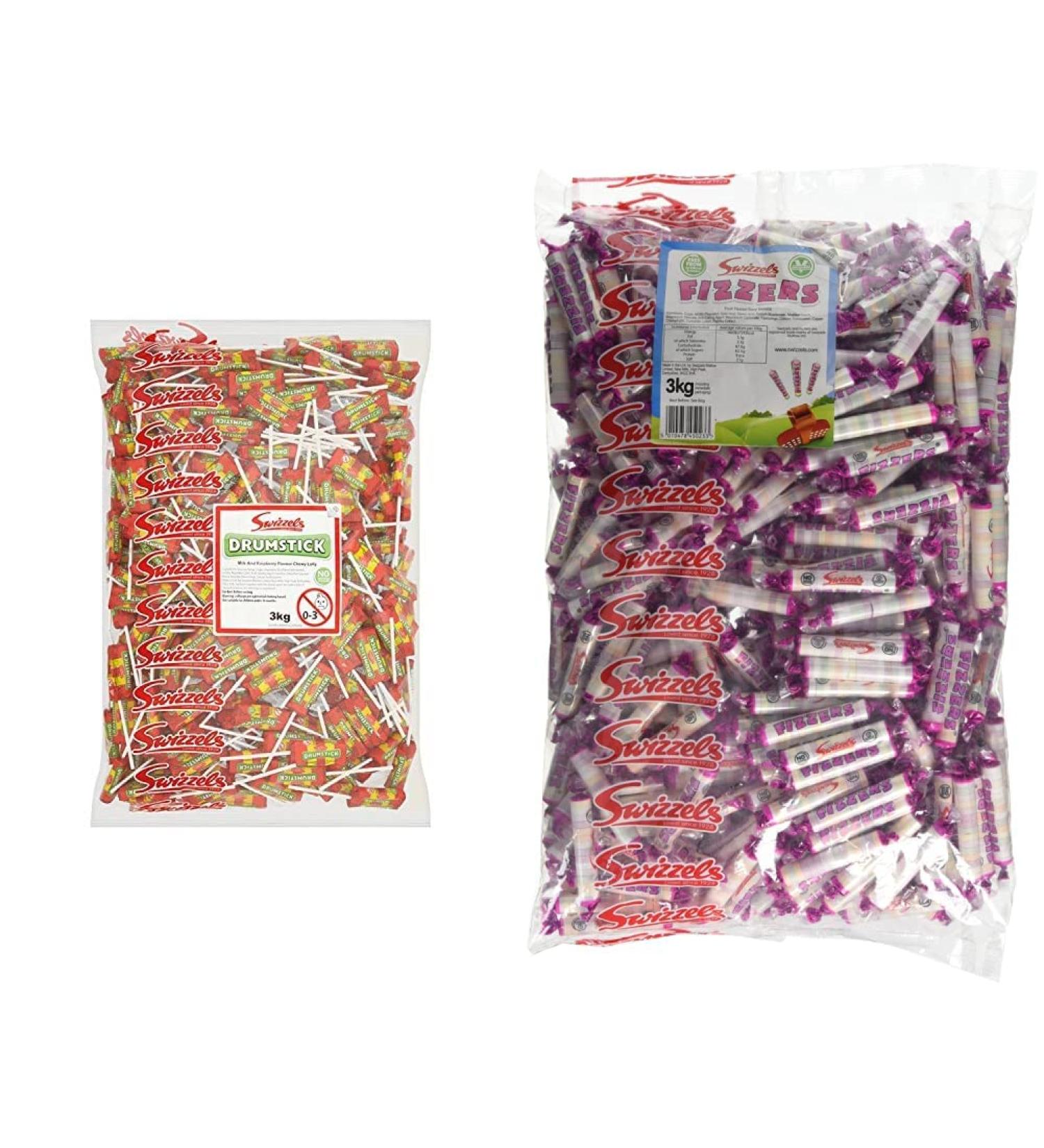 Swizzels Drumstick Lollies 3kg & Original Assorted Fruit Fizzers Bulk Sweets Bag 3 kg + Sweets Bag 3 kg - Buy Online on SooperMarket.com