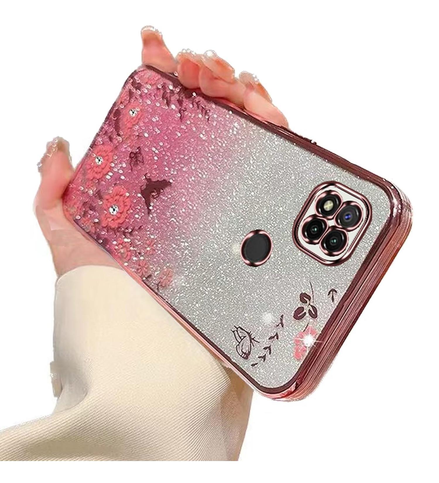 Tivenfezk Nadoli Glitter Diamond Case for Xiaomi Redmi 9C | Sparkle Flower Butterfly Soft Silicone Cover Stylish & Protective - Buy Online on SooperMarket.com