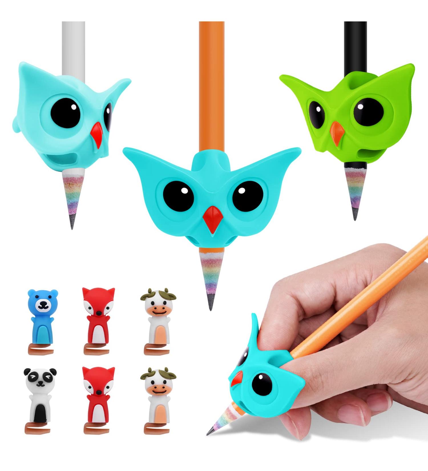Buy Vicloon Ergonomic Pencil Handles - 3 Writing Aids for Kids Includes 6 Cartoon Pen Caps & Owl Design (Green) - Perfect for Right & Left-Handers | International Shipping Available - Buy Online on SooperMarket.com