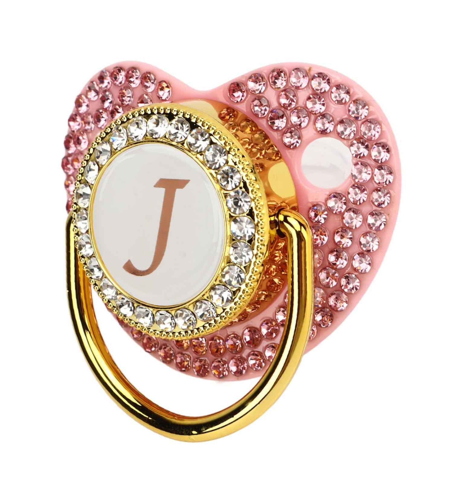 Gold Baby Pacifier Set - Rhinestone Covered Lightweight Pacifier for 6-18 Months (Letter J) | Perfect for Home Use - Buy Online on SooperMarket.com