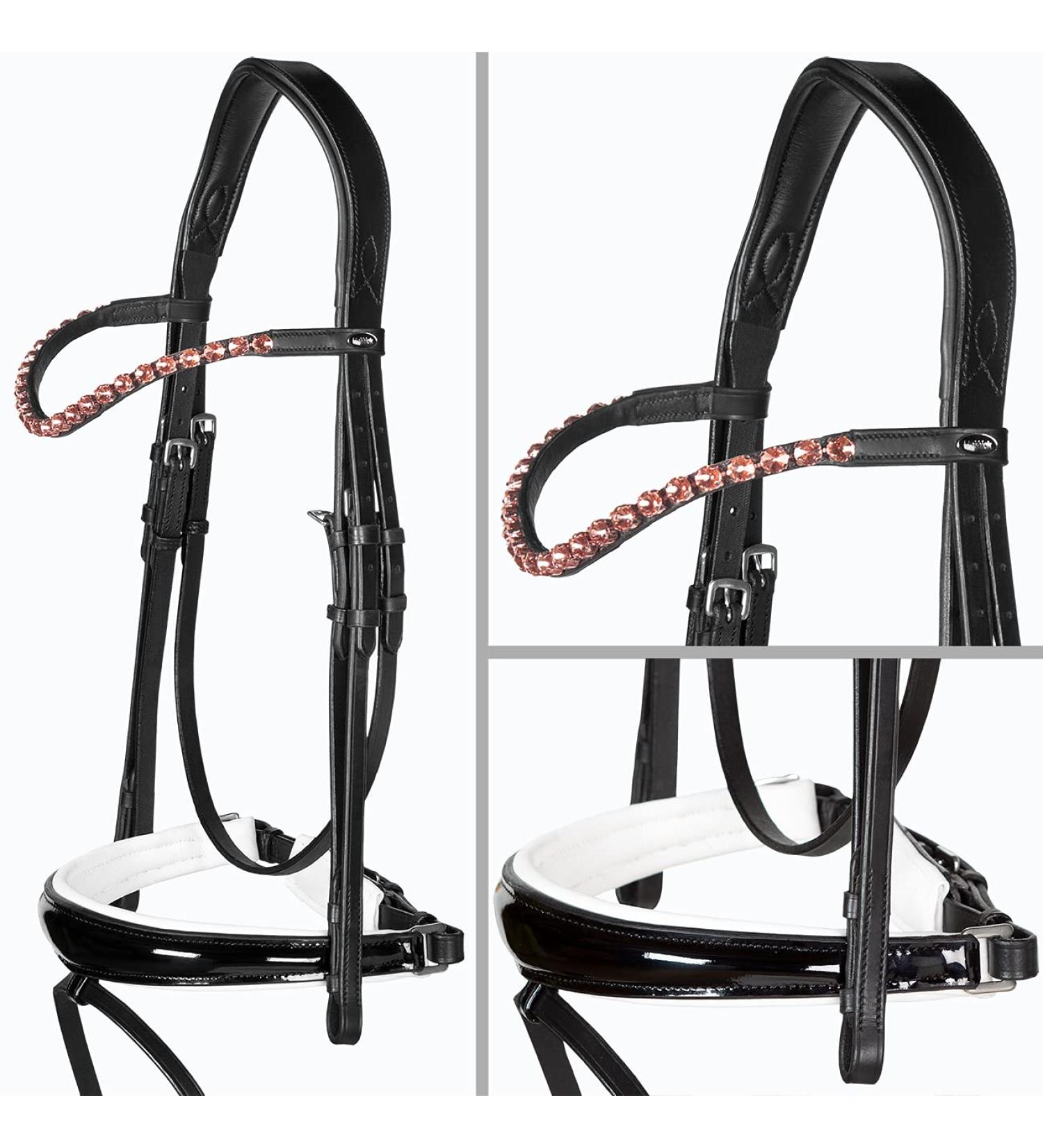 Heinick-Reitsport bridle anatomical performance white lacquer conical RH bridle hook warmblood selection (glow rose gold)