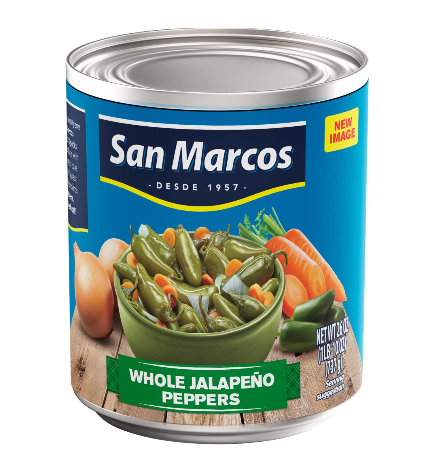 San Marcos Whole Jalapeno Peppers 26 oz - Spicy Mexican Peppers for Authentic Dishes - Buy Online on SooperMarket.com