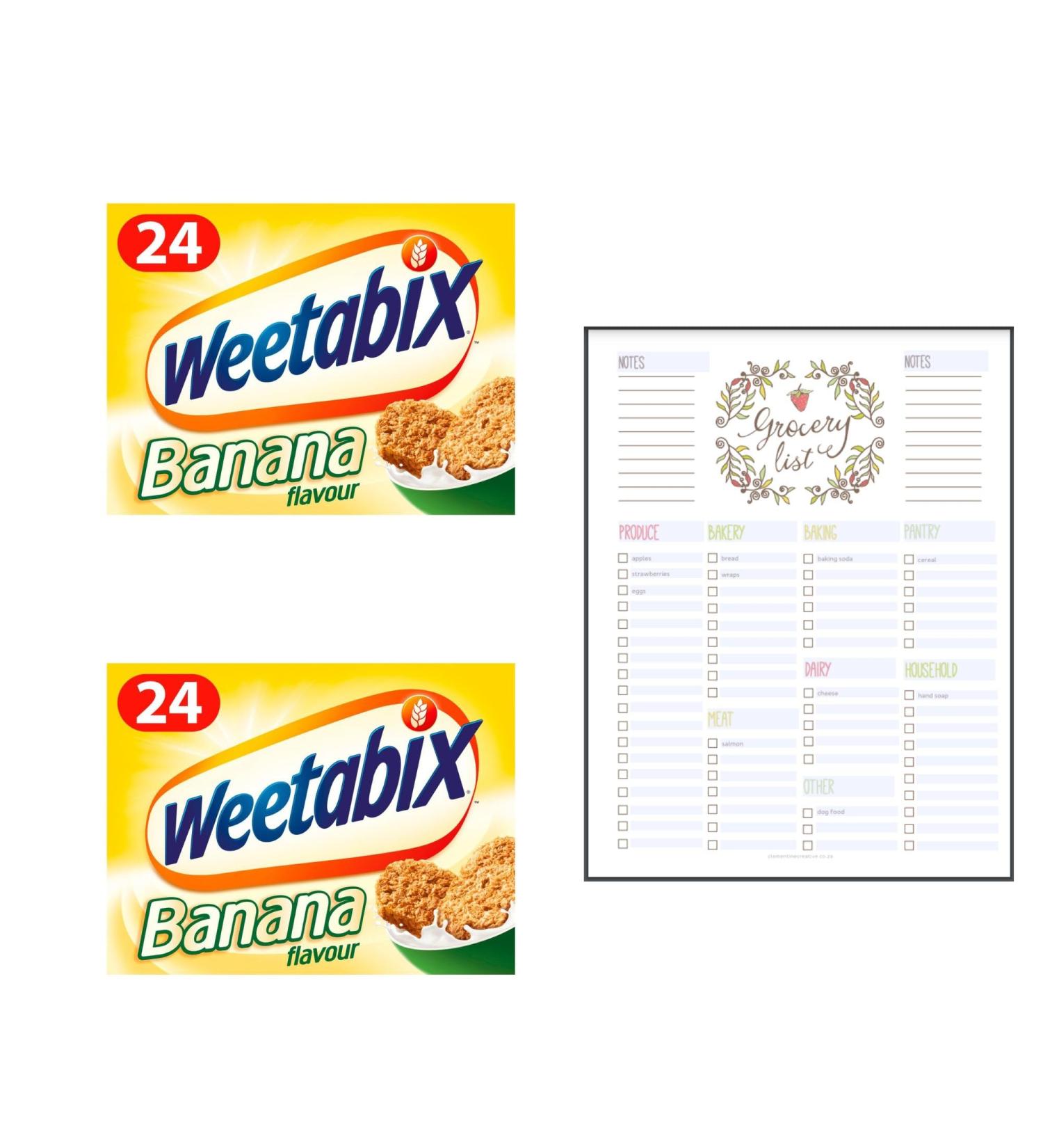 Wholegrain Wheat Biscuits Bundle which Contains Weetabix Banana Cereal Biscuits 24 Per Pack - Pack of 2 with Grocery List Card - Buy Online on SooperMarket.com