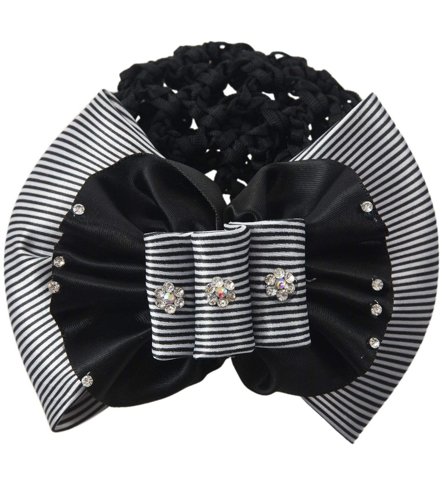 Lodokdre Faux Rhinestone Decor Ruched Bow Hair Snood Net Bun Cover White Black - Buy Online on SooperMarket.com
