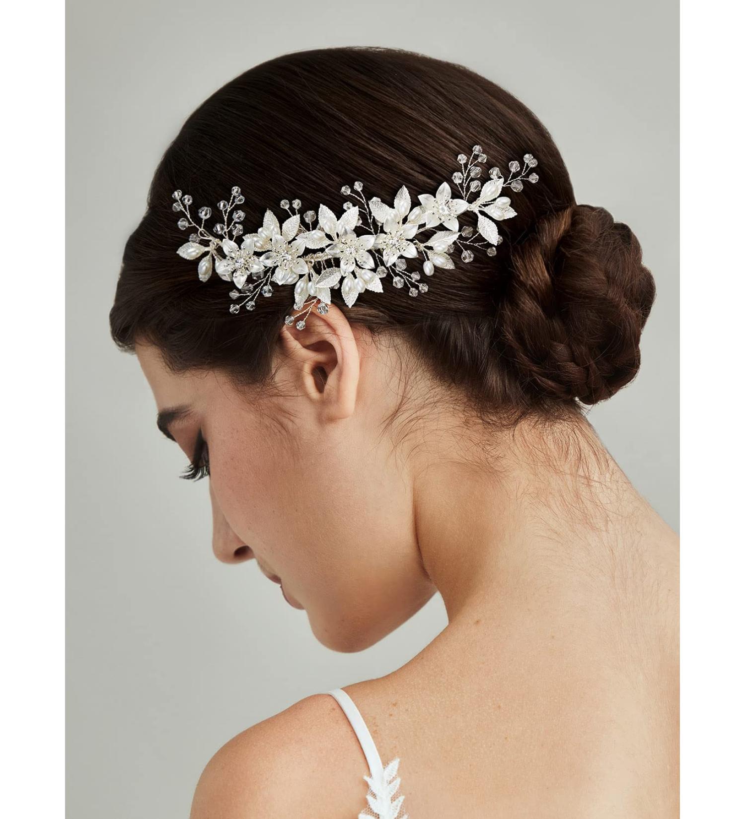 SWEETV Rhinestone Bride Wedding Hair Comb with Pearl Bridal Hair Piece - Handmade Crystal Hair Clip for Women and Girls in Silver - Buy Online on SooperMarket.com