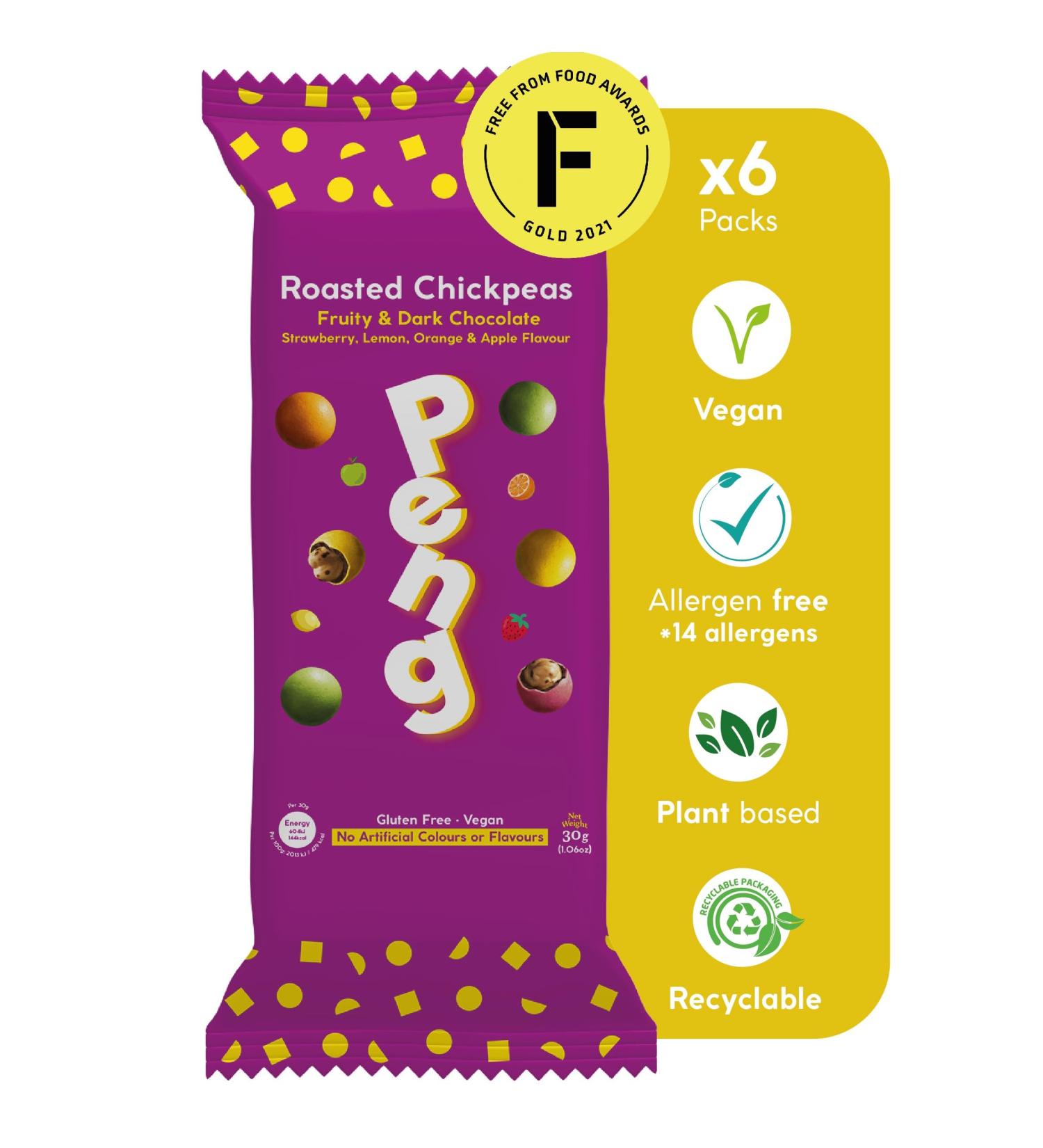 Peng Roasted Chickpeas Snack (6 x 30g) - Healthy High Protein Plant-Based Fruity Candy - Buy Online on SooperMarket.com